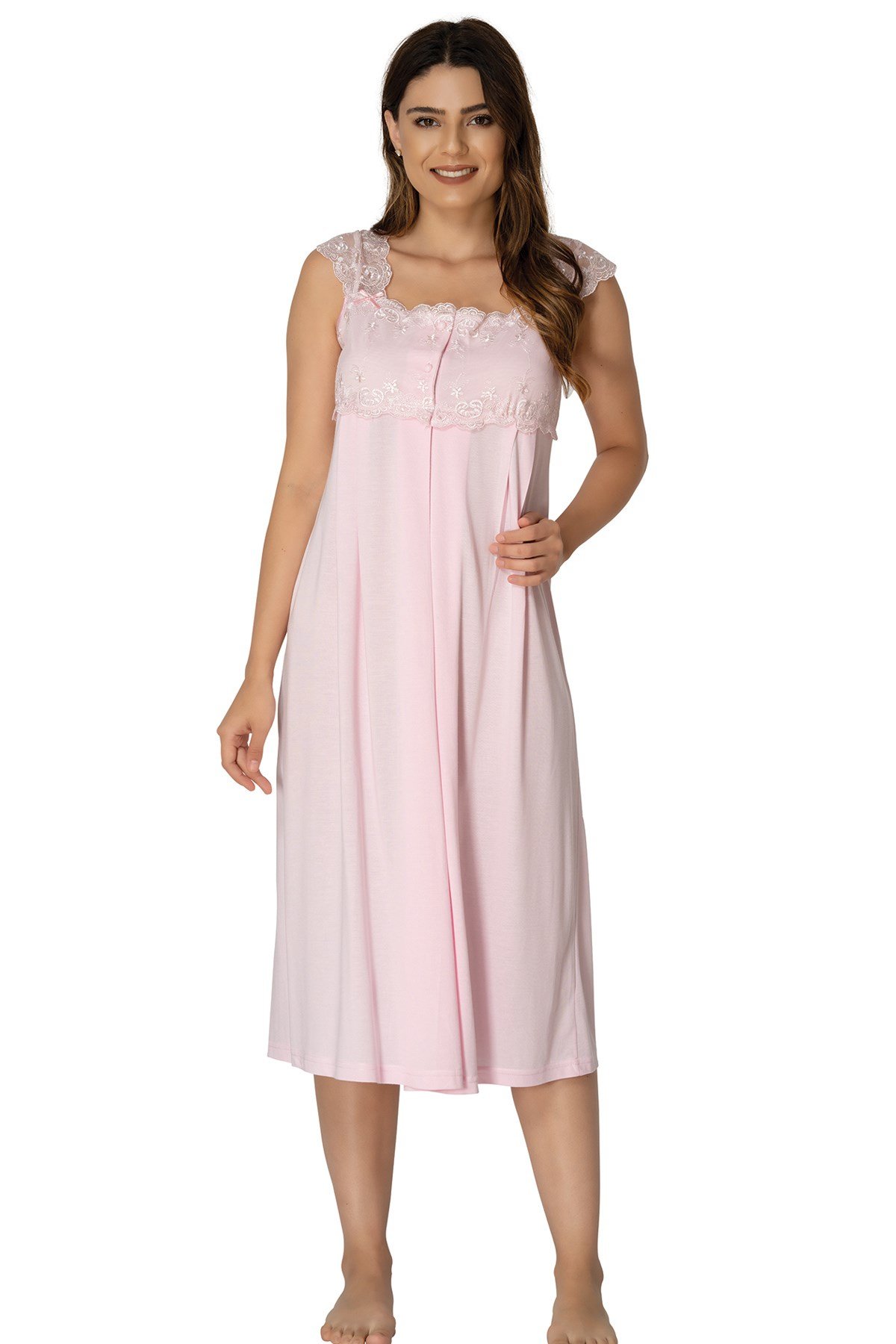 Effortt 2304 Pembe Dantelli Lohusa Gecelik Takımı