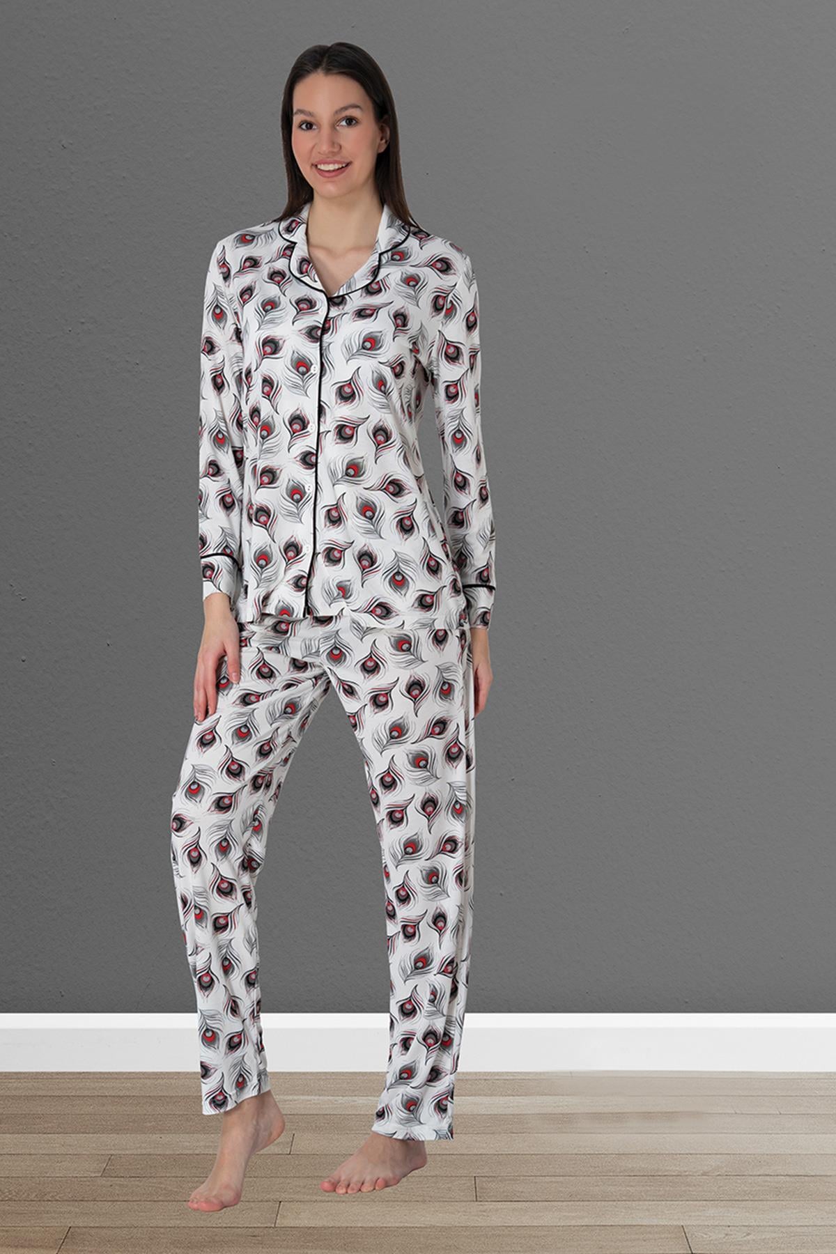 Effortt 2422 Siyah Uzun Kol Önden Düğmeli Lohusa Pijama Takımı