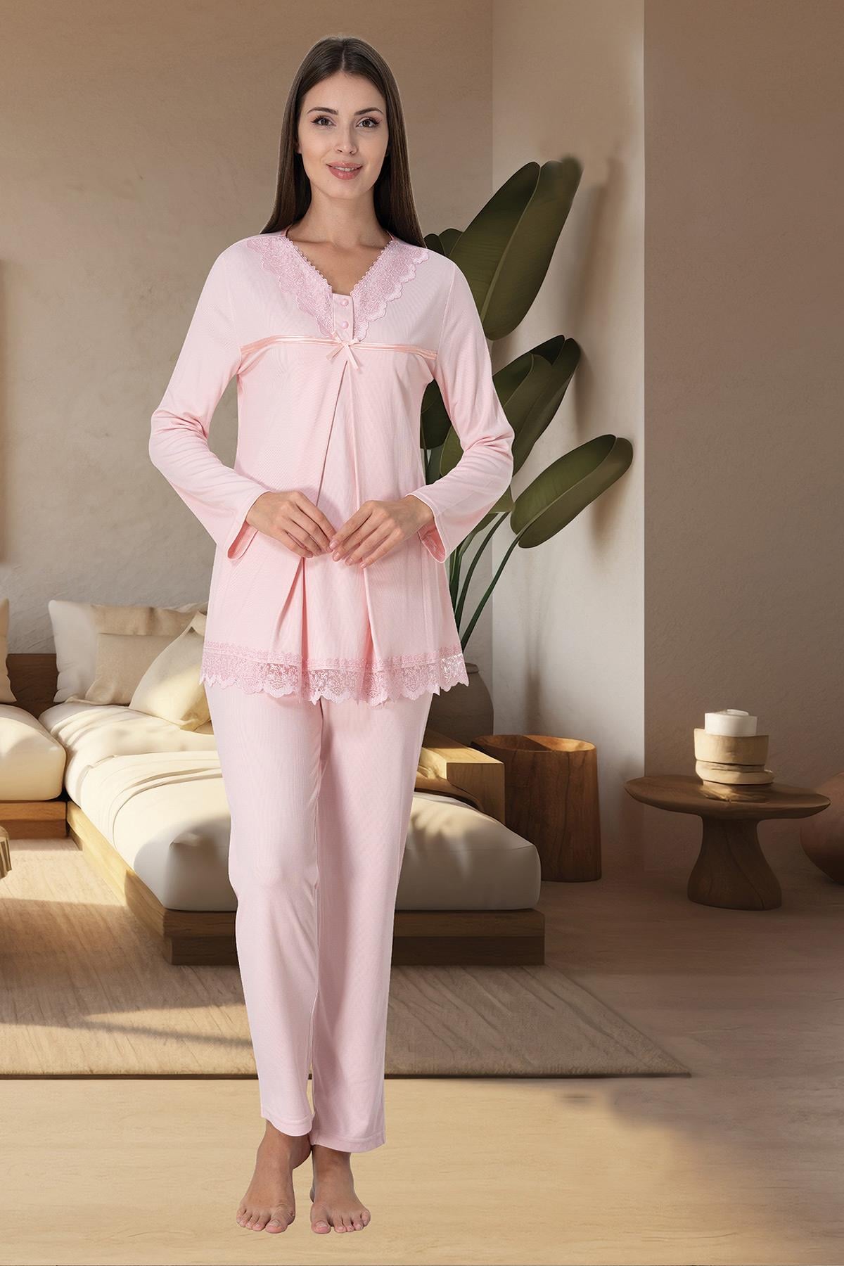 Effortt 4032 Pudra Pembe Gizli Emzirme Özellikli Lohusa Pijama Takımı