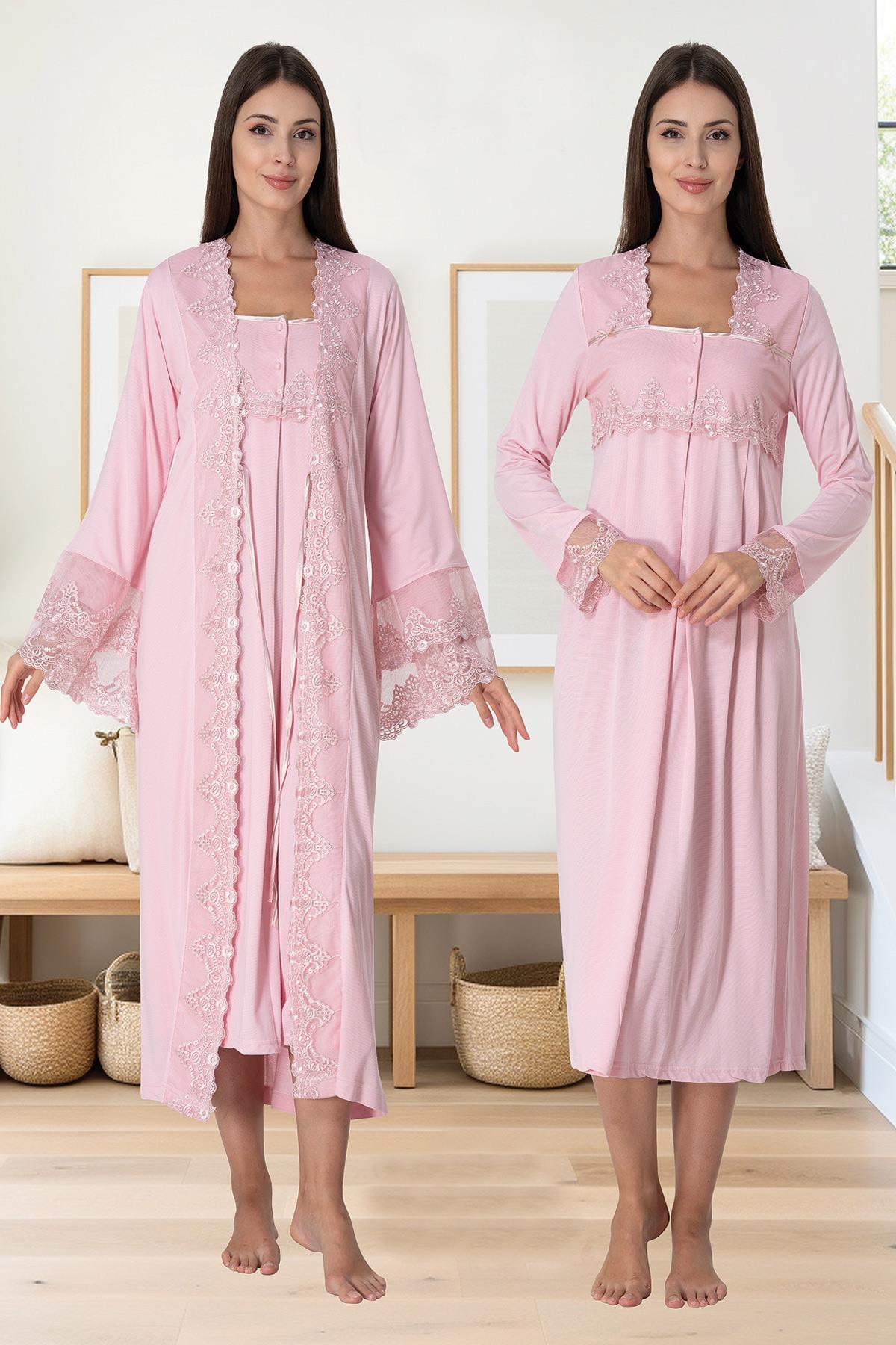 Effortt 7015 Pudra Pembe Prenses Sabahlıklı Lohusa Gecelik Takımı
