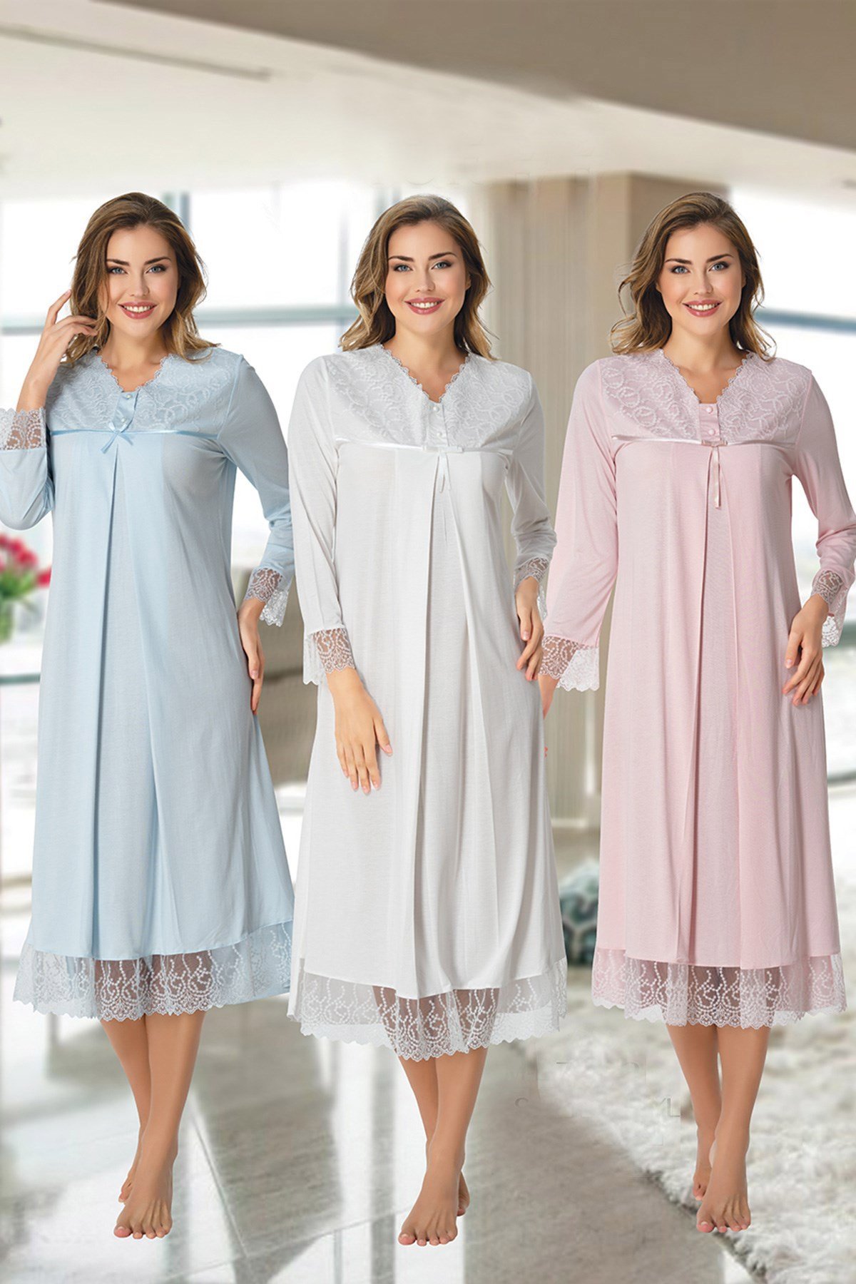 Effortt 7043 Dantel Detaylı Lohusa Gecelik Takımı