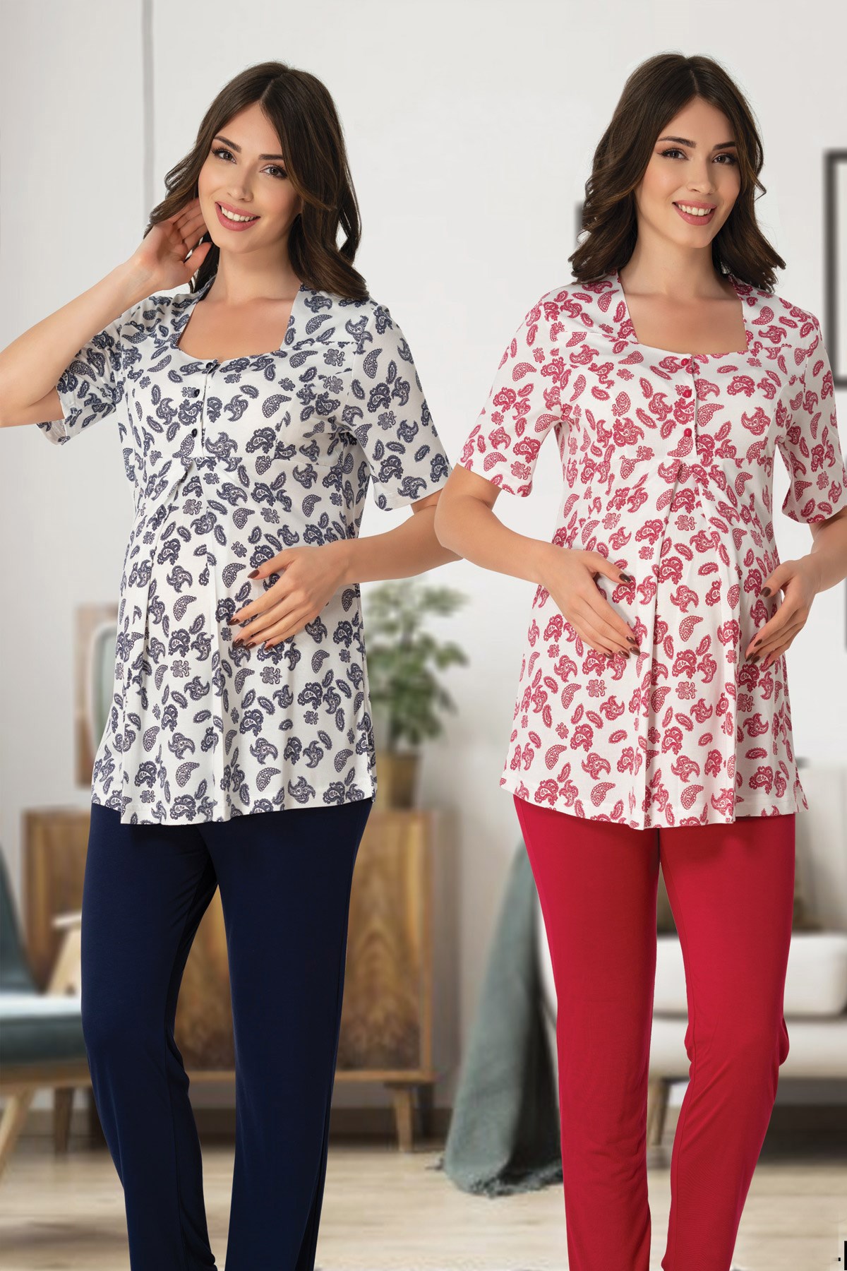Effortt 8012 Desenli Lohusa Pijama