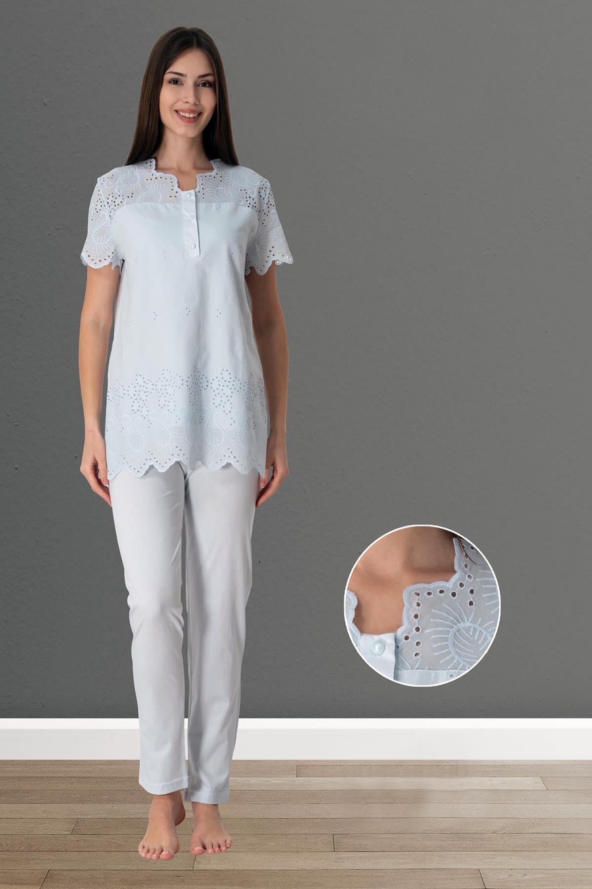 Effortt 9022 Mavi Fistolu Lohusa Pijama Takımı
