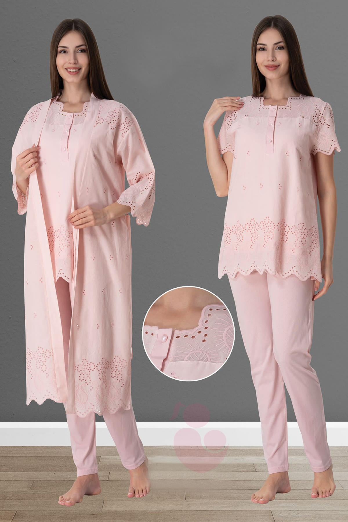 Effortt 9024 Pudra Pembe Fisto Sabahlıklı Lohusa Pijama Takımı