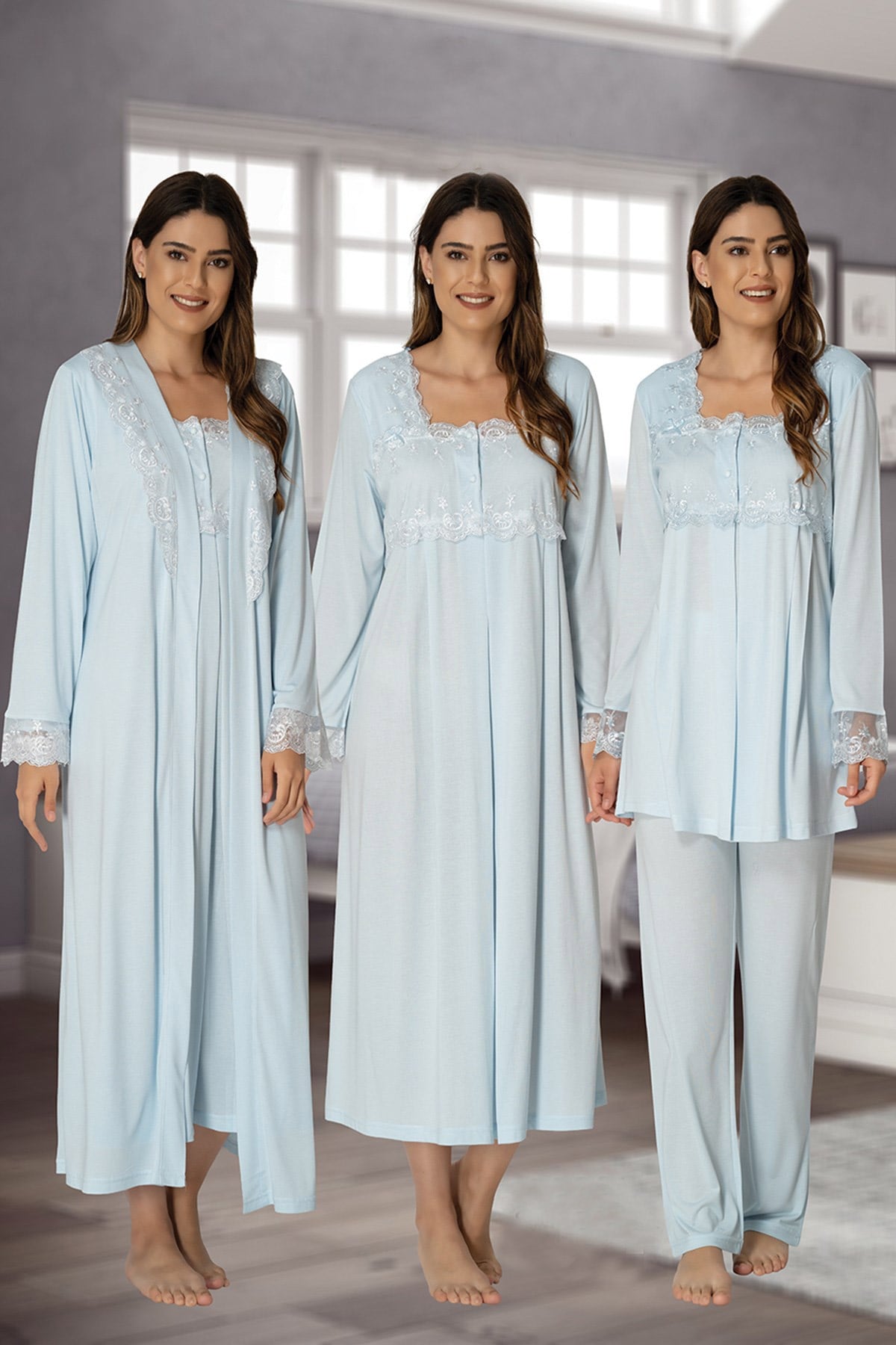 Effortt Mavi Lohusa Hamile 4'lü Set 2402-2403