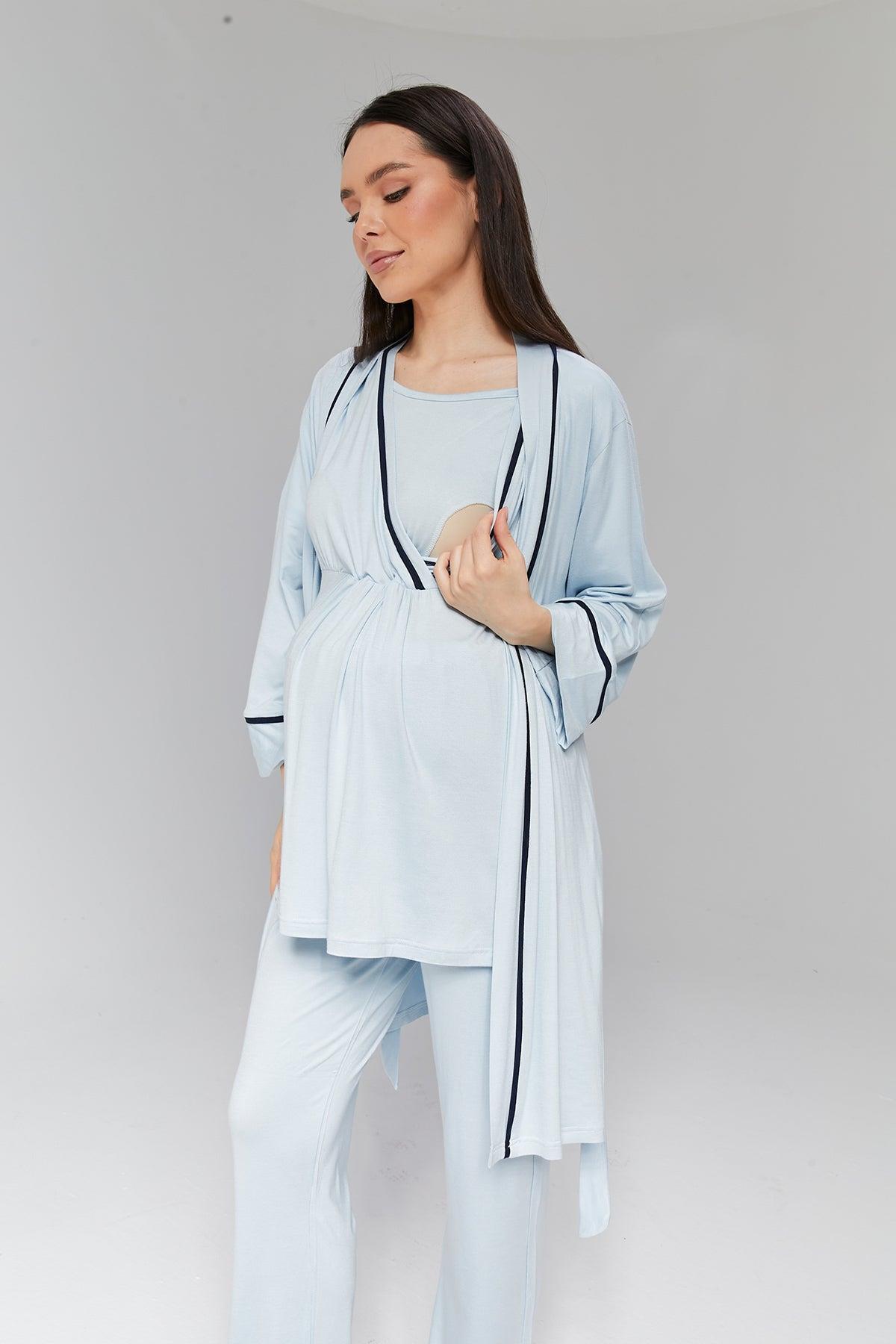 Gizli Emzirme Özellikli Biye Sabahlıklı Kruvaze Lohusa Pijama Takımı - 515