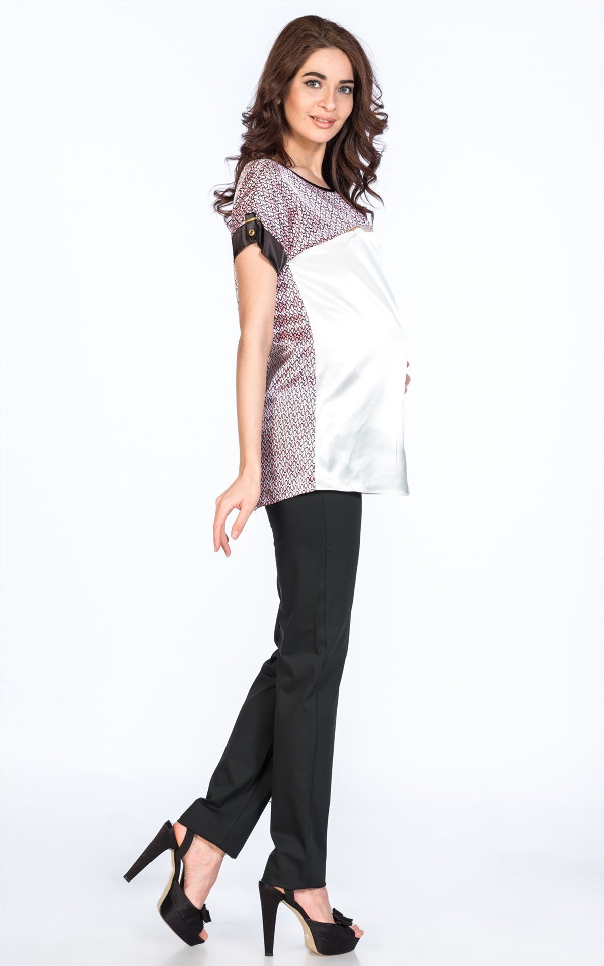 Maternity Blouse Collar Pattern Printed Model Pink