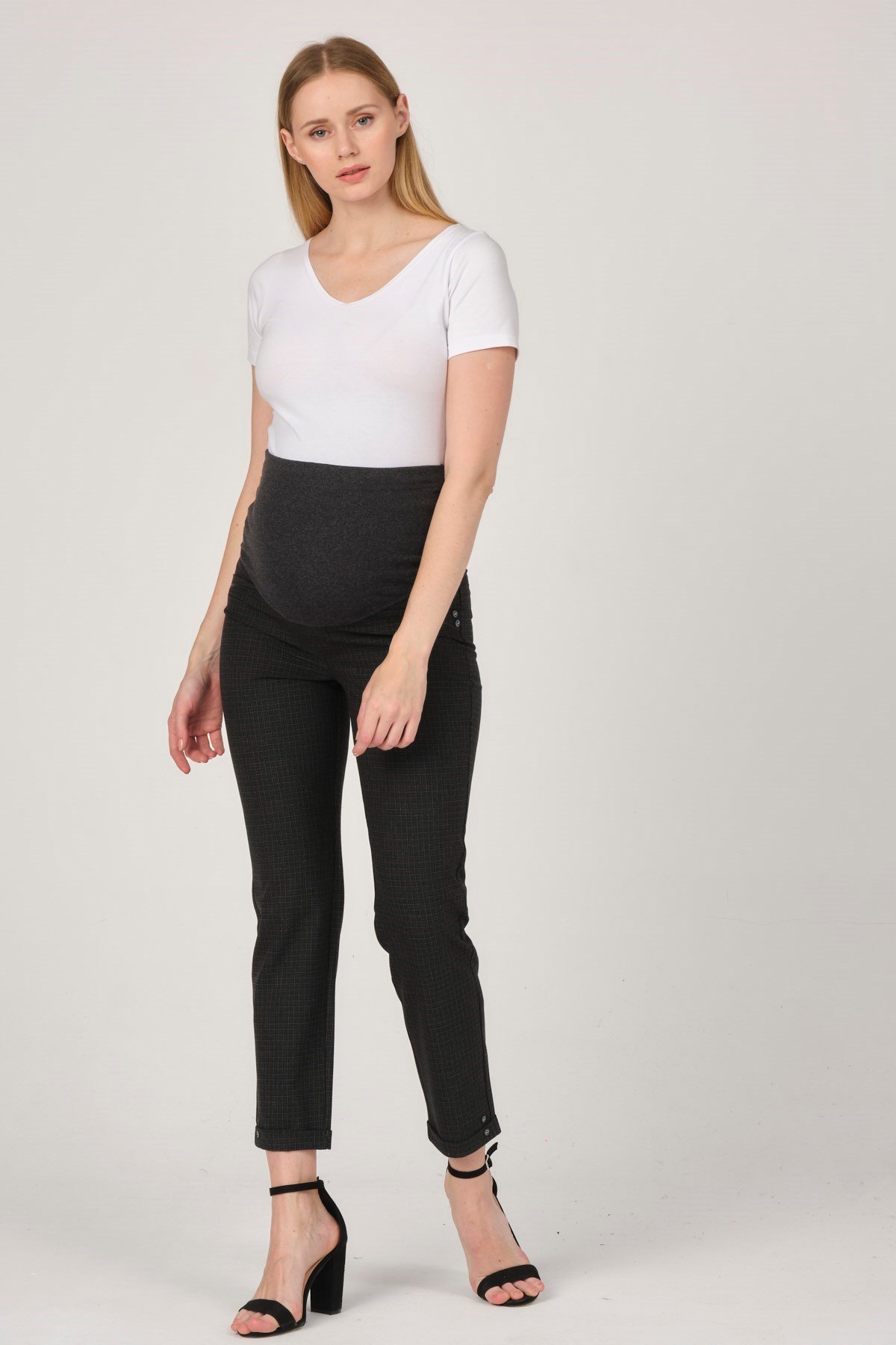 Maternity Gabardine Square Striped Pattern Mode Gray