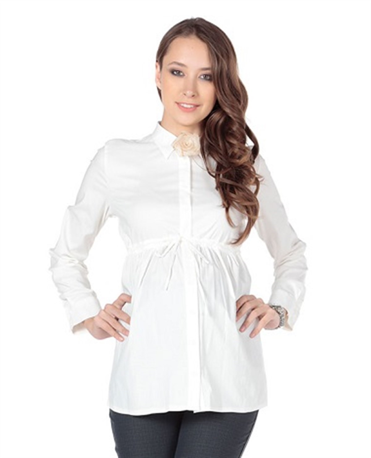 Maternity Shirt Tied Under Bust Ecru