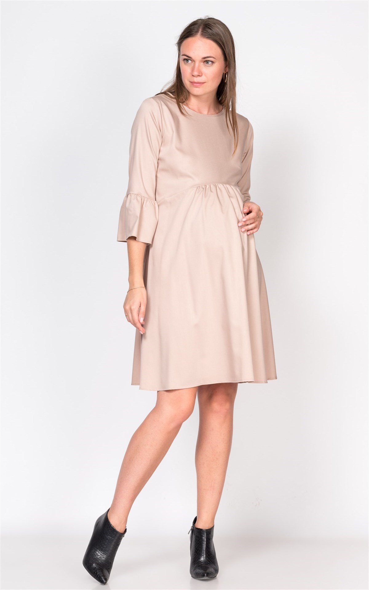 Hamile Günlük Elbise Geniş Kol Vizon