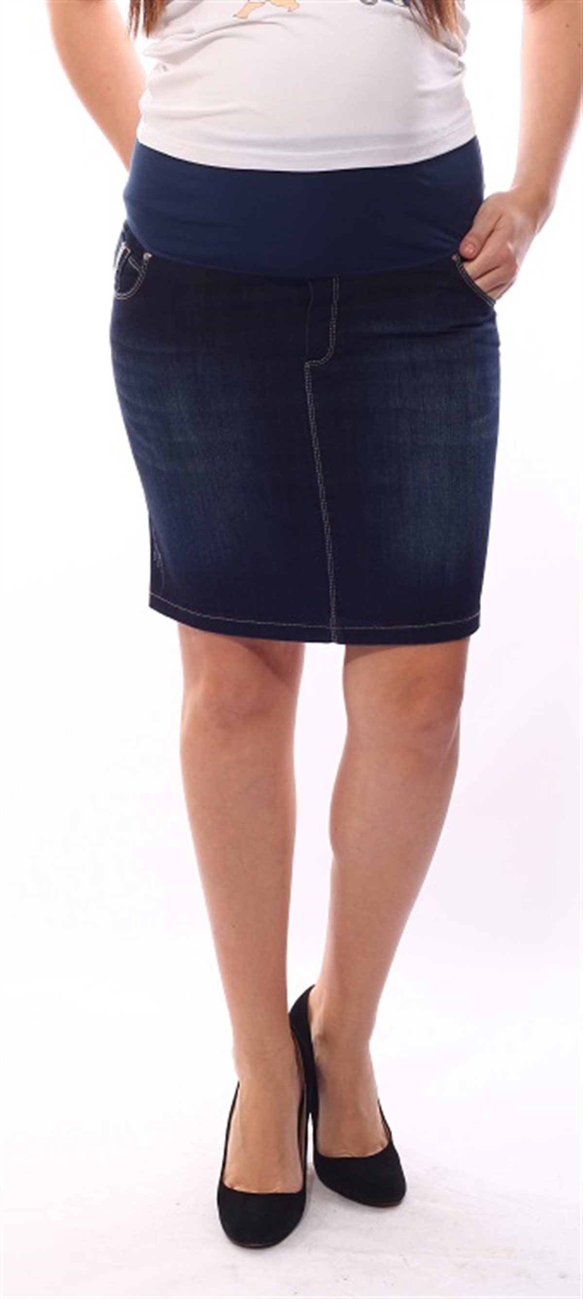 Hamile Kot Etek Arka Cepli Mavi