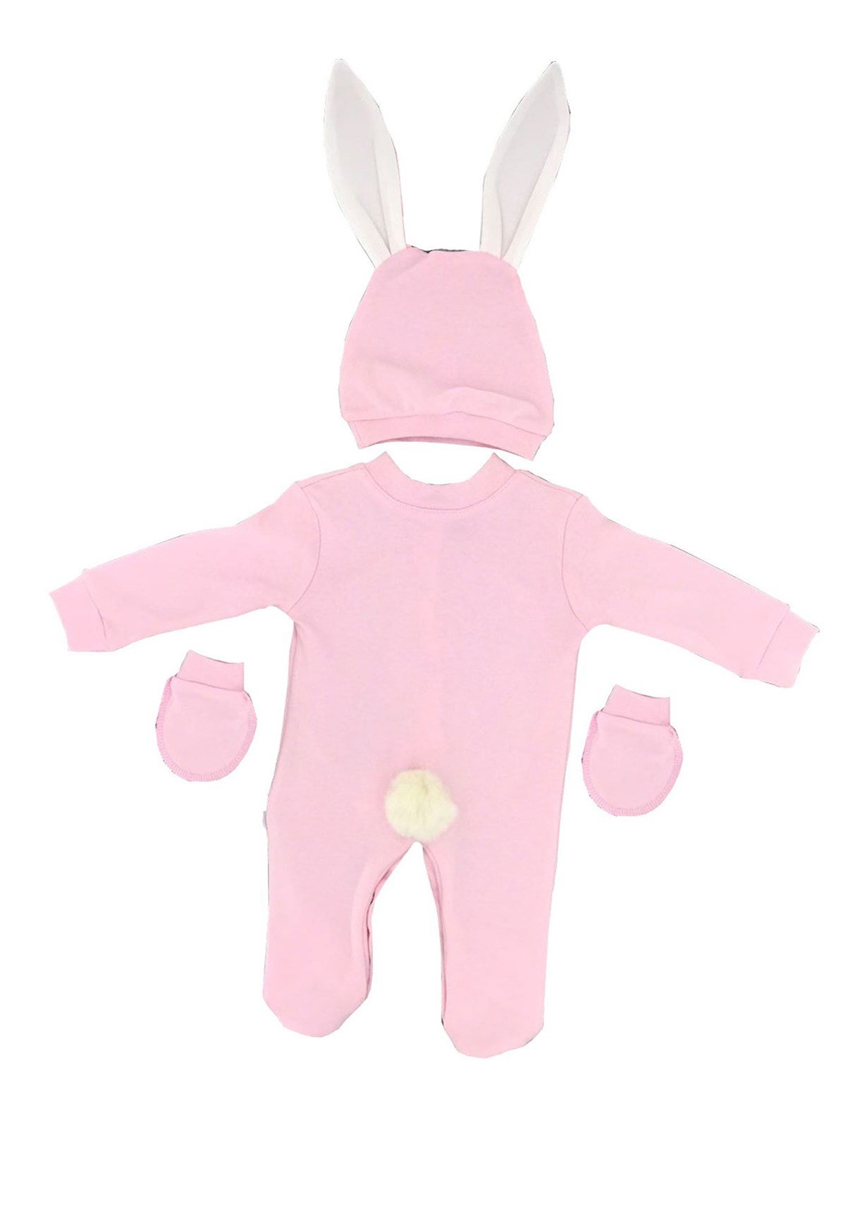 Personalized Pink-Ecru Rabbit model 3-piece Baby Rompers Set