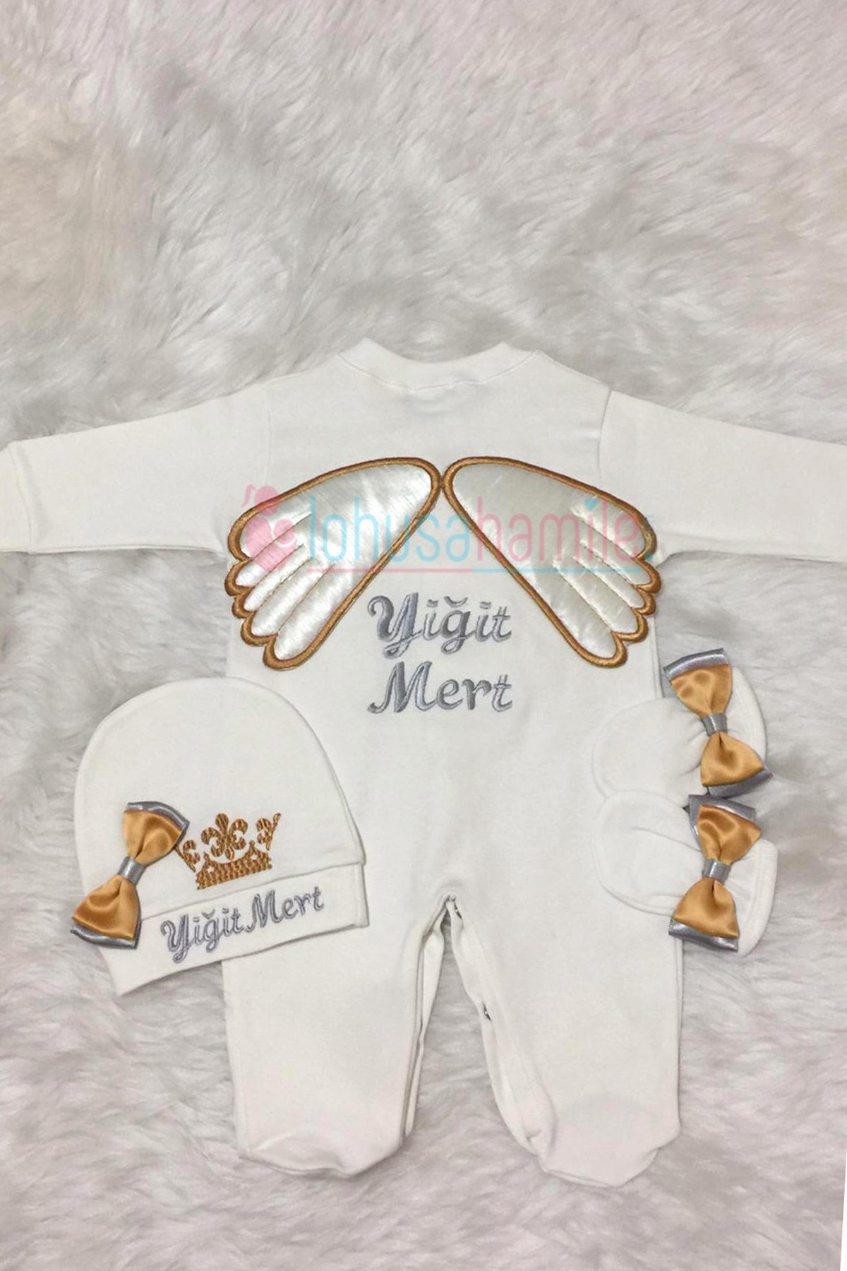 İsme Özel Atom Nakışlı 3'lu Bebek Tulum Seti-3059