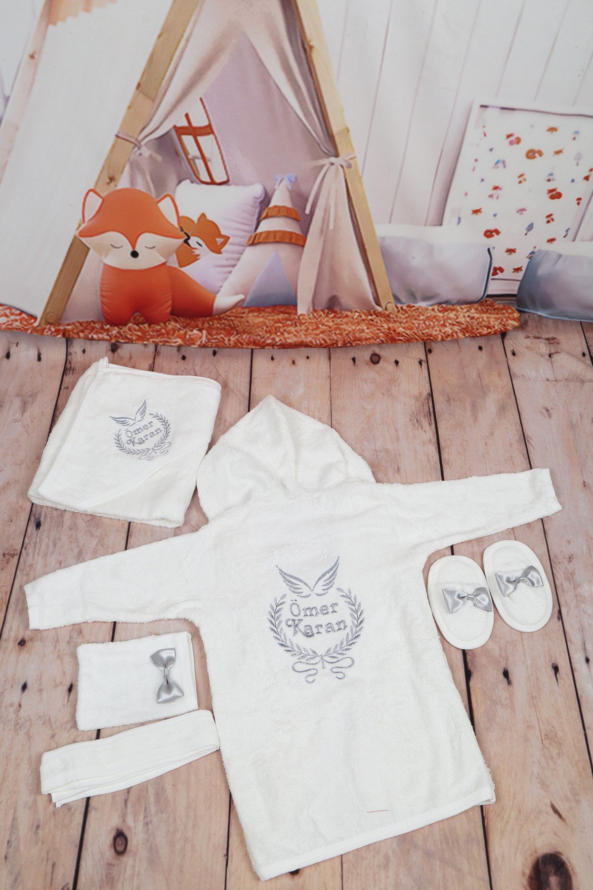 İsme özel Bebek Bornoz Seti 5606