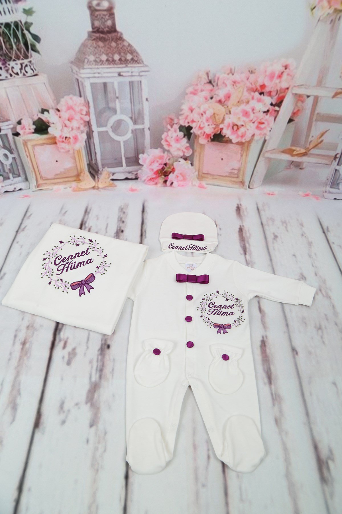 İsme Özel Desen Nakışlı 4lü Set Lh4070