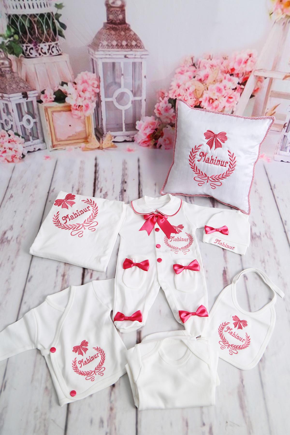 İsme Özel Fiyonk Çelenk Nakışlı 11li Hastane Çıkışıl lh1147