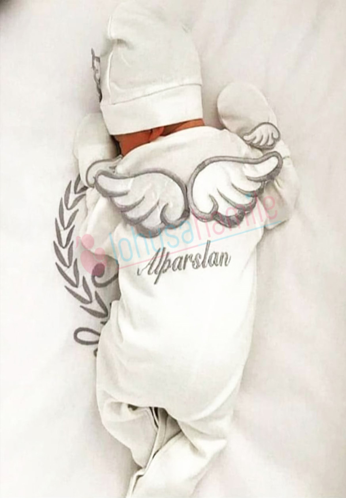 İsme Özel Gri Kanat Desenli 4'lü Tulum Seti-4044