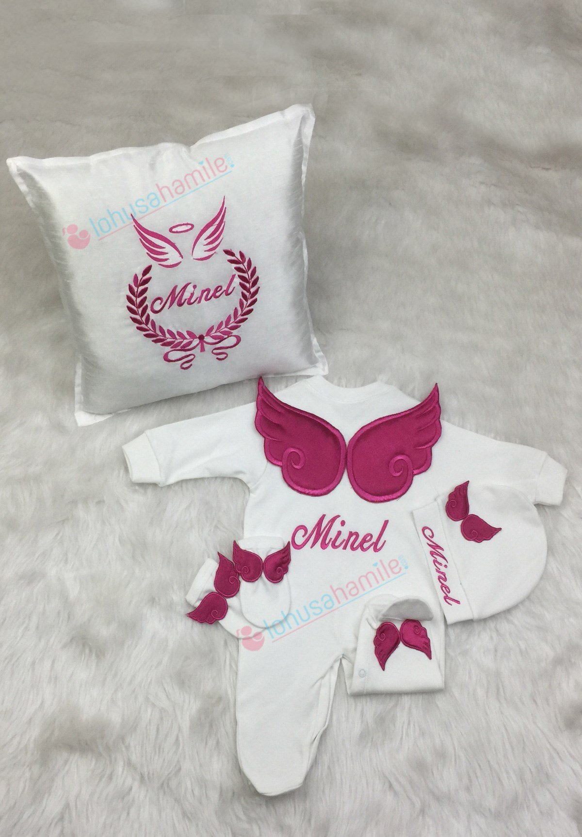 İsme Özel Kanat İşlemeli 4'lü Bebek Tulum Seti 306