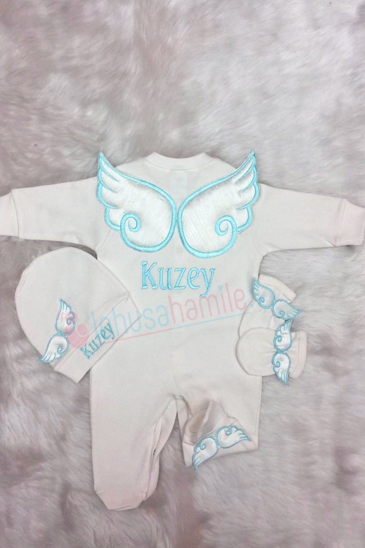 İsme Özel Lila Kanatlı 3'lu Bebek Tulum Seti-3046