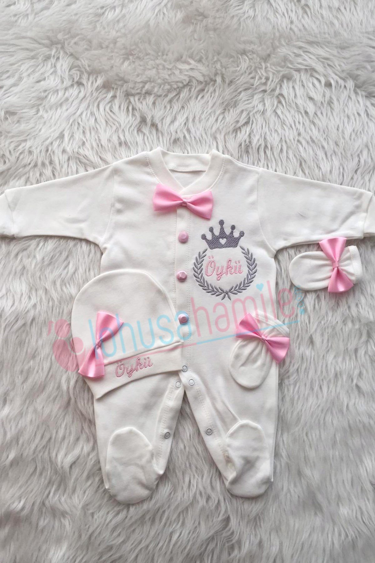 İsme Özel Nakışlı 3'lu Bebek Tulum Seti-3058