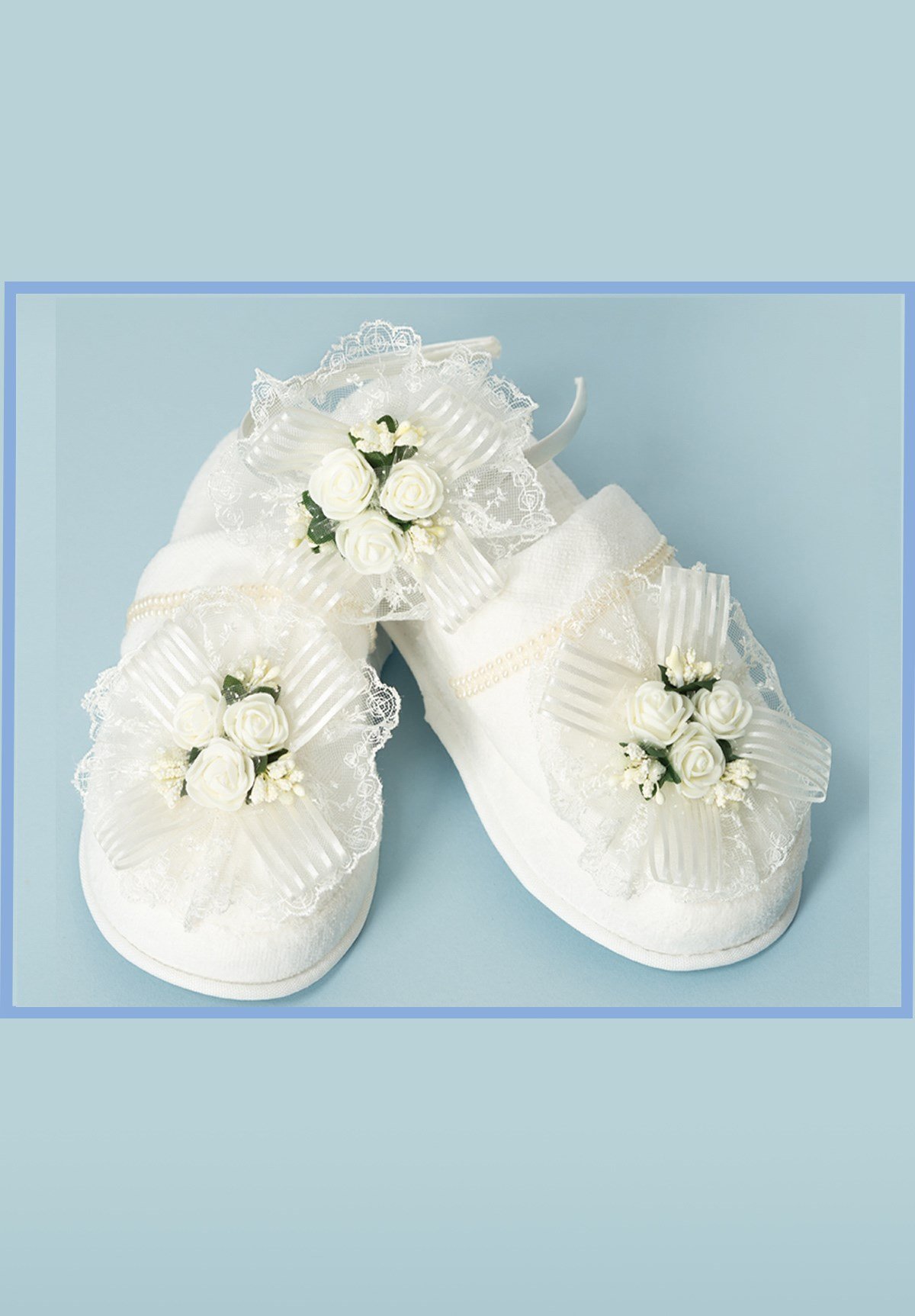 Lh 323 Ekru Çiçekli Lohusa Tac ve Terlik Seti