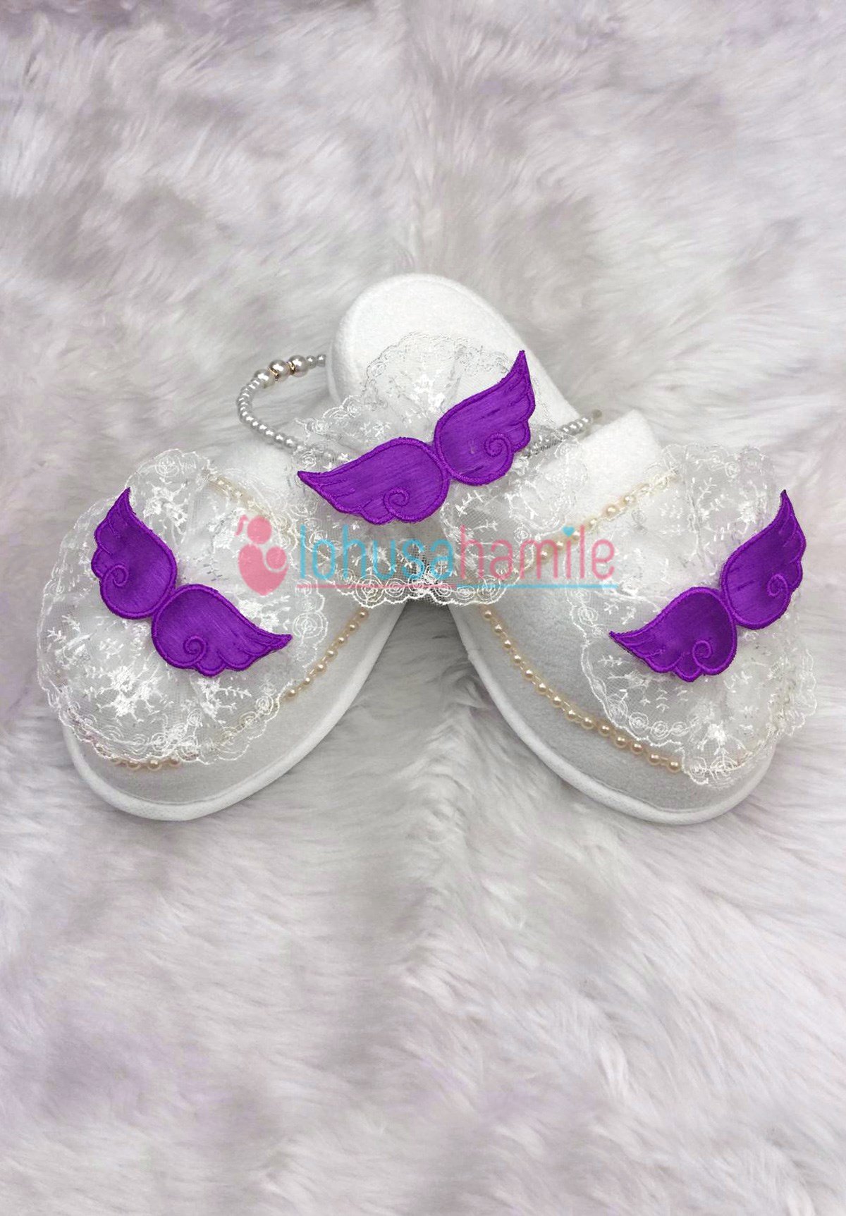 Lh 342 Mor Kanat Nakışlı Lohusa Tac ve Terlik Seti