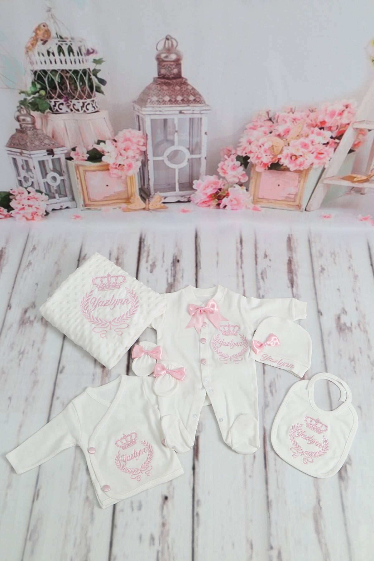 Lh1101 İsme Özel Tac Nakışlı Hastane Çıkışı 10lu Set