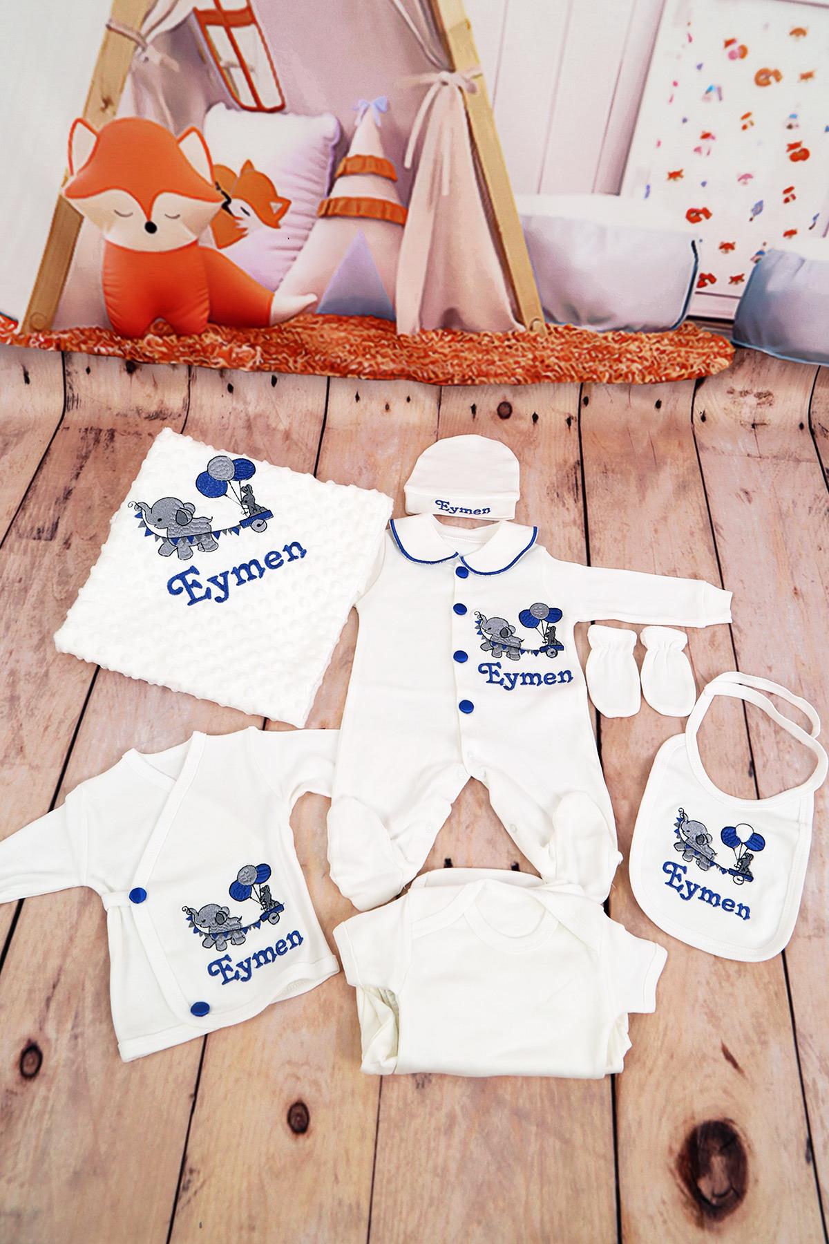 lh1118 İsme Özel Balon Detaylı Nakışlı 10lu Hastane Çıkış Set