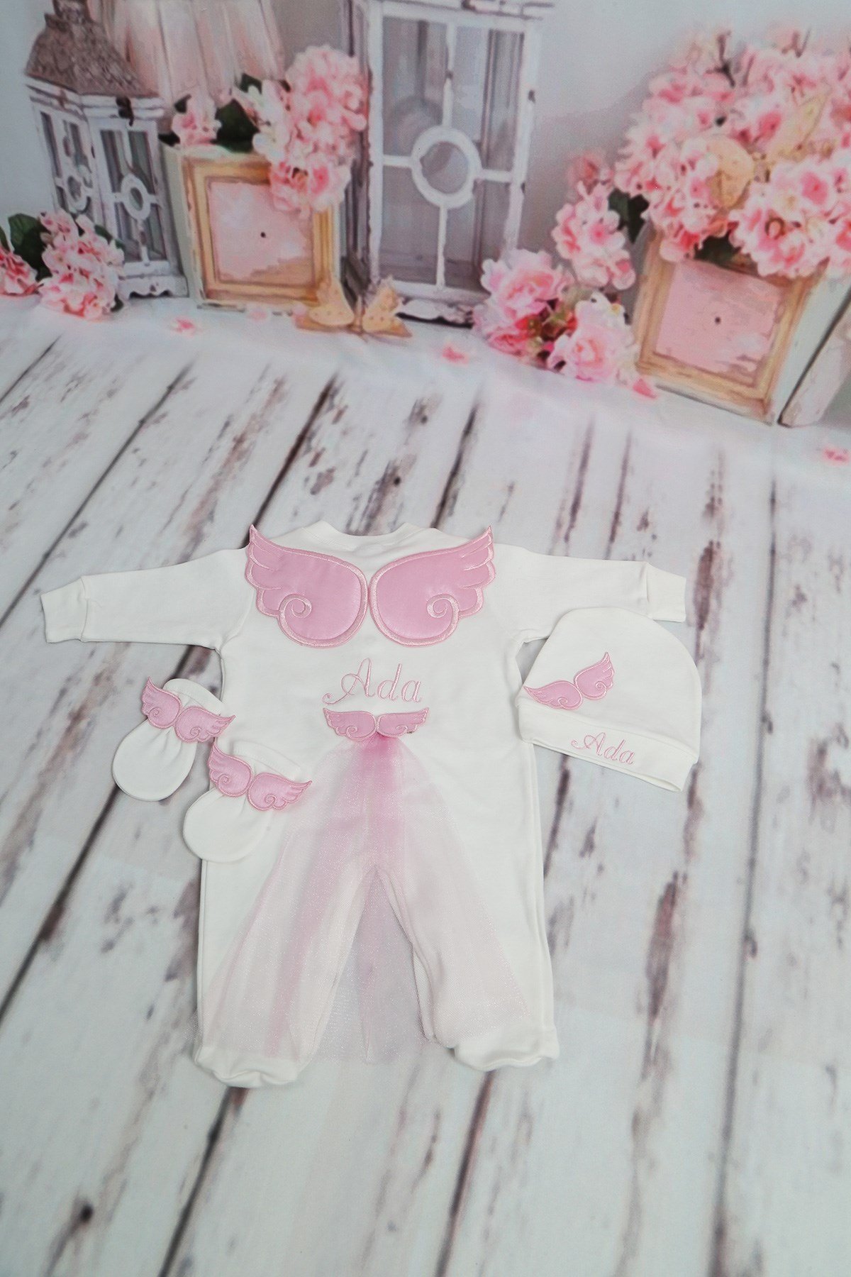 Lh3094 İsme Özel Kanat Nakışlı Hastane Çıkışı 3lü Set