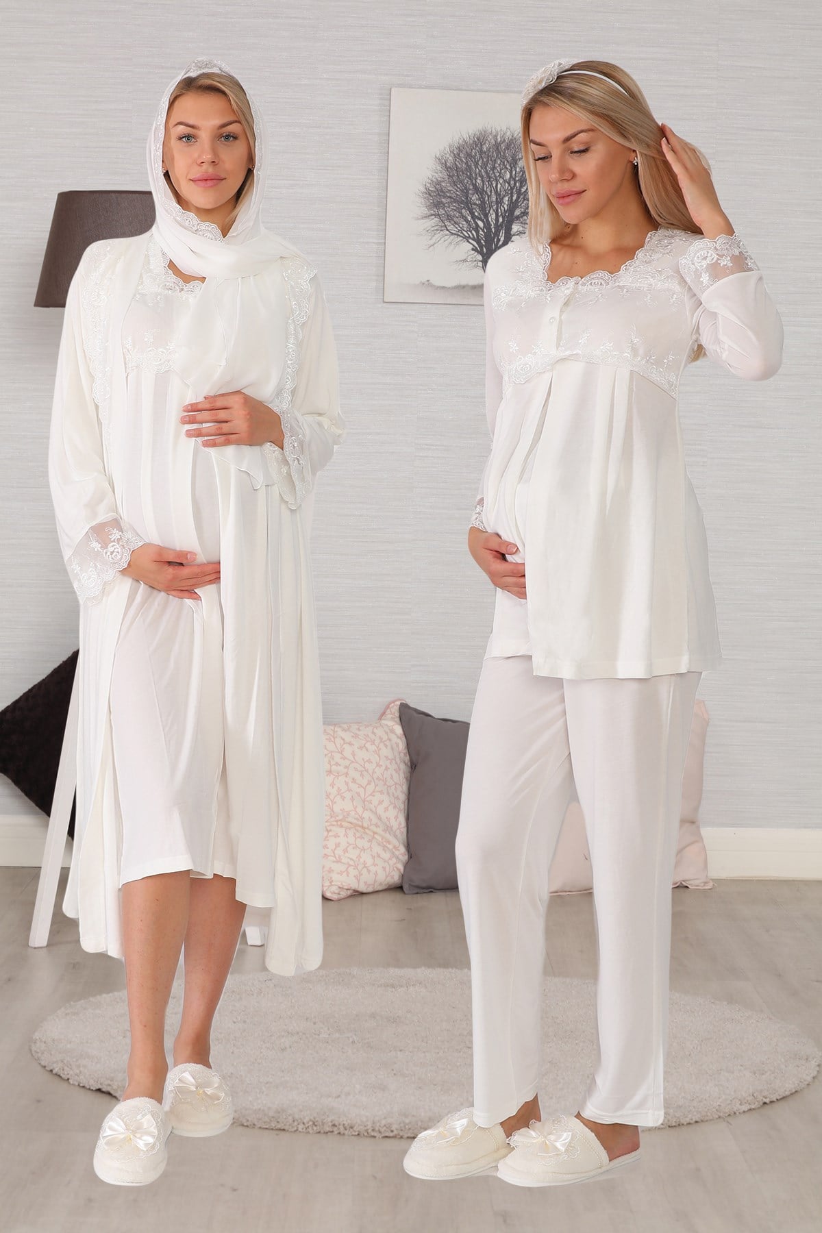 Lohusa Hamile 2406 Ekru Tesettürlü Lohusa Hamile 7li Set