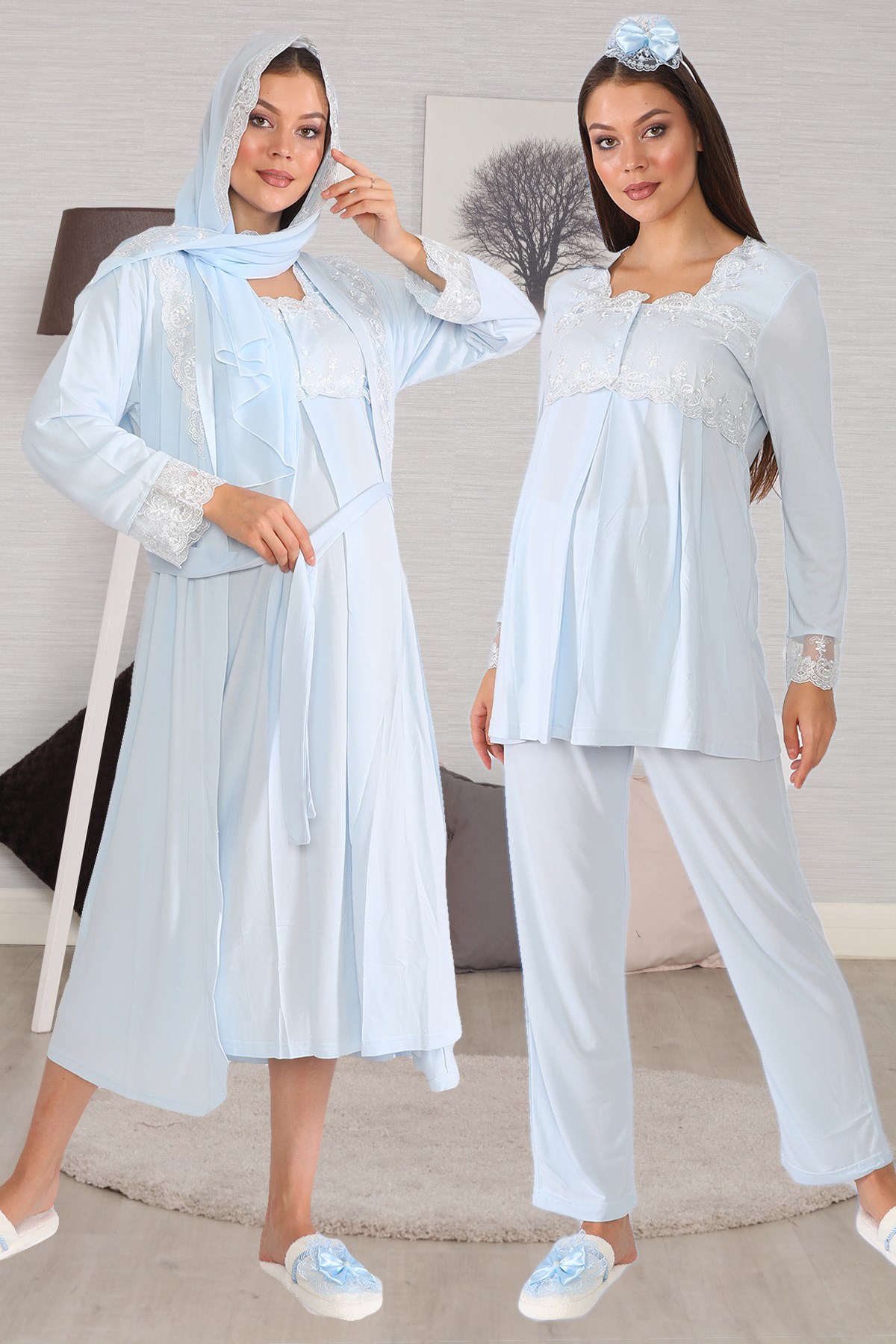 Lohusa Hamile 2406 Mavi Tesettürlü Lohusa Hamile 7li Set