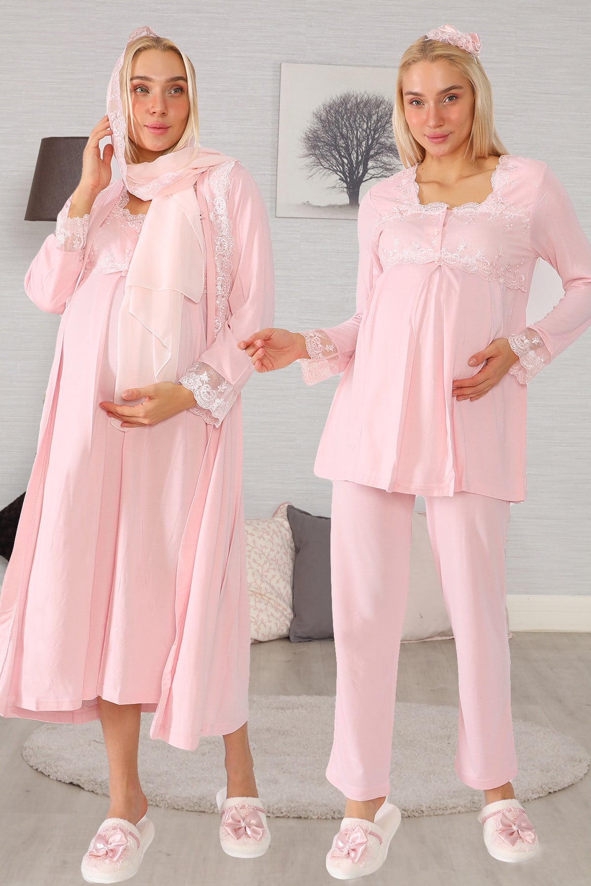 Lohusa Hamile 2406 Pembe Tesettürlü Lohusa Hamile 7li Set