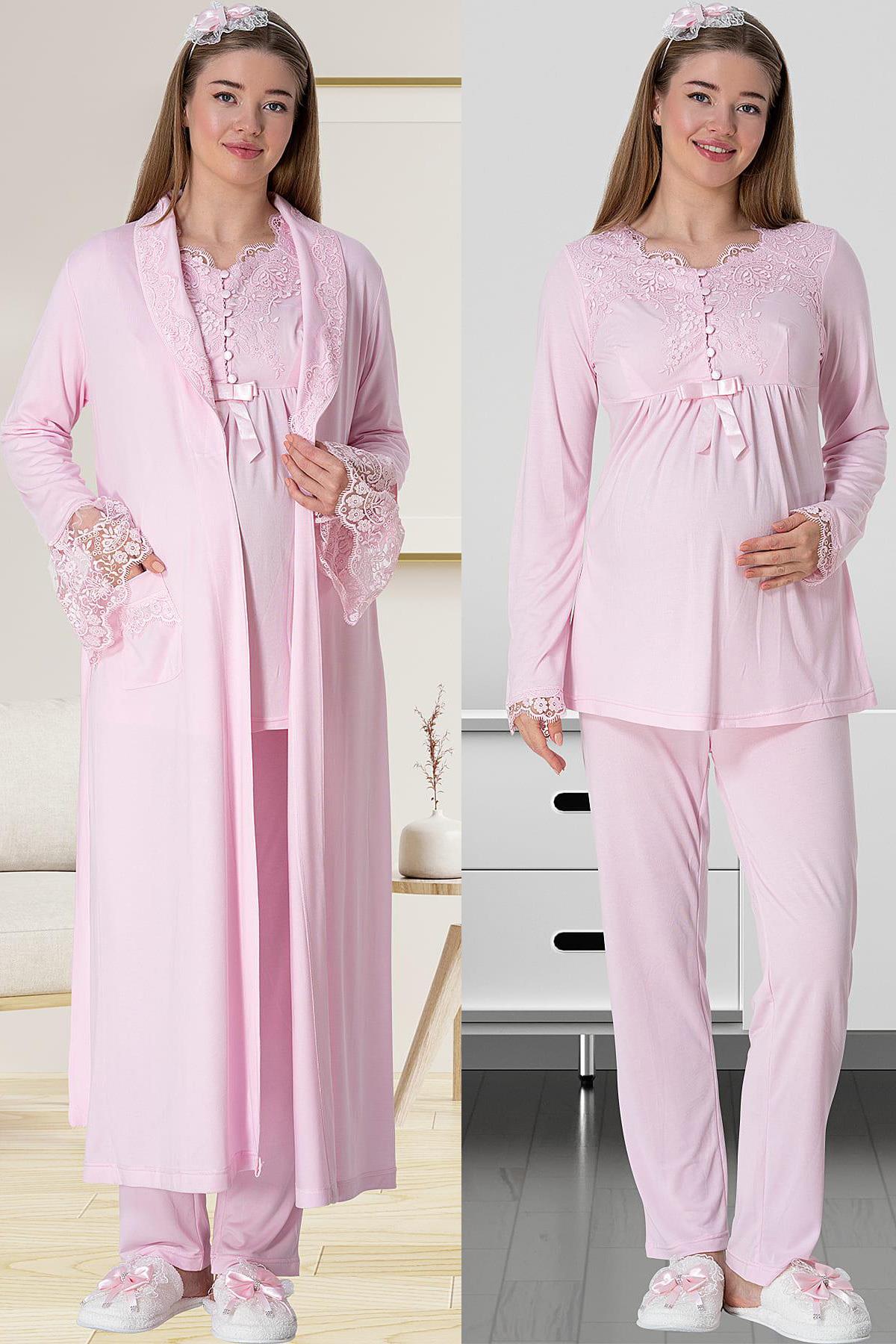 Mecit 5416 Pembe Uzun Sabahlıklı Lohusa Pijama Takımı