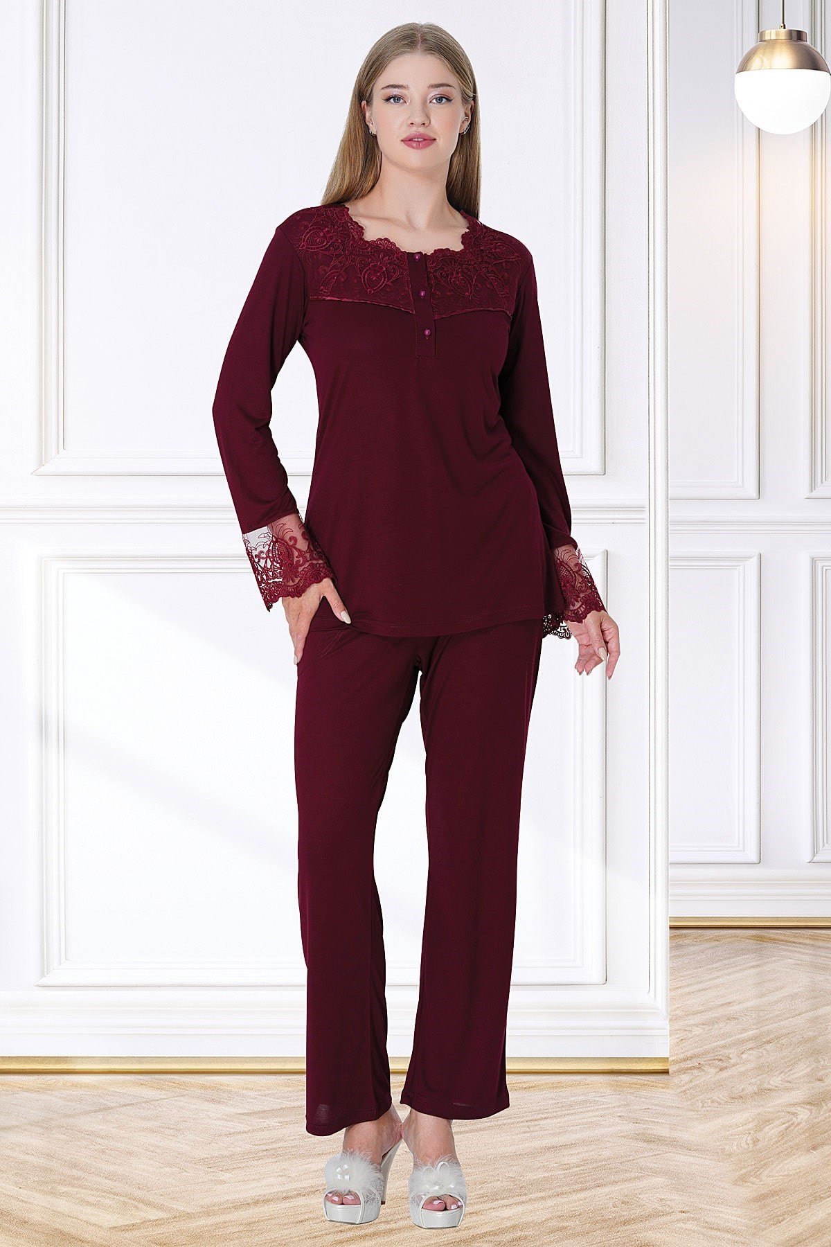 Mecit 5720 Bordo Lohusa Pijama Takımı