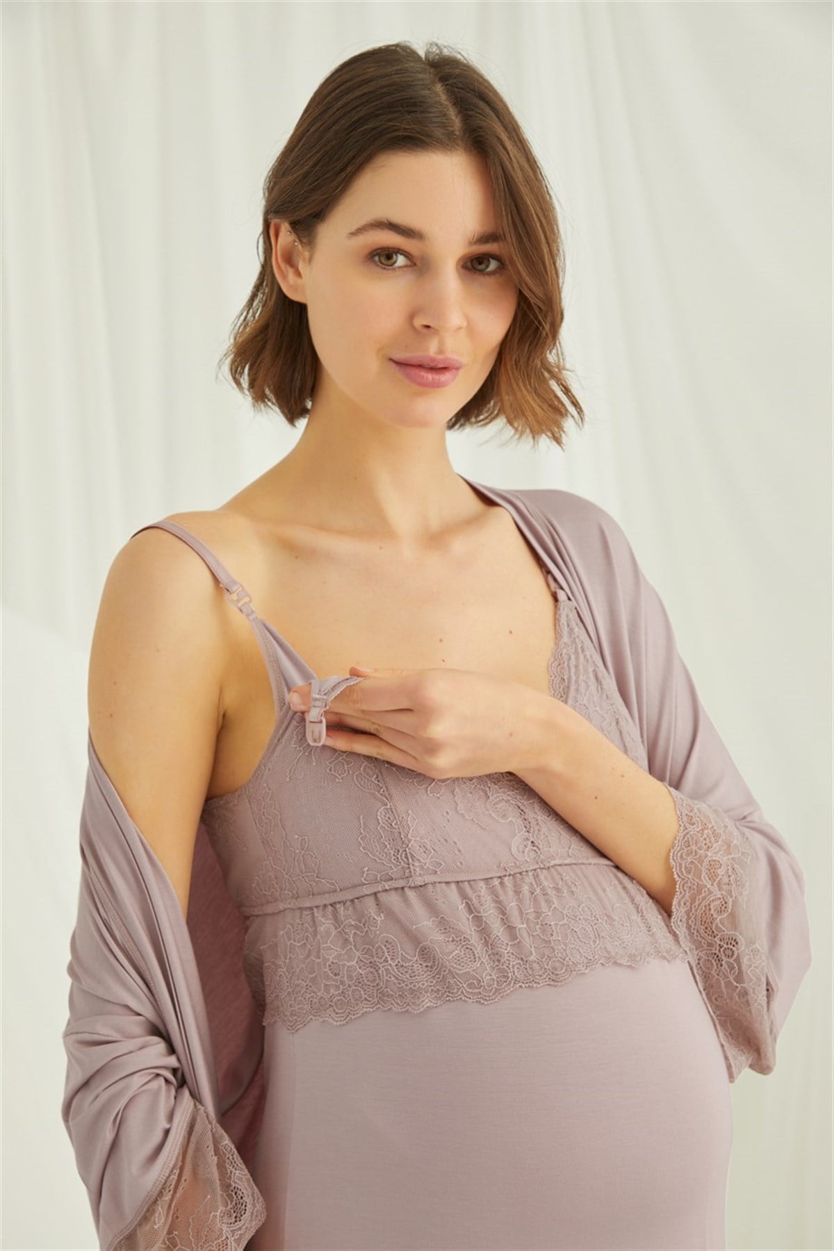 Monamise 18430 Vizon Sabahlıklı Lohusa Gecelik Takımı