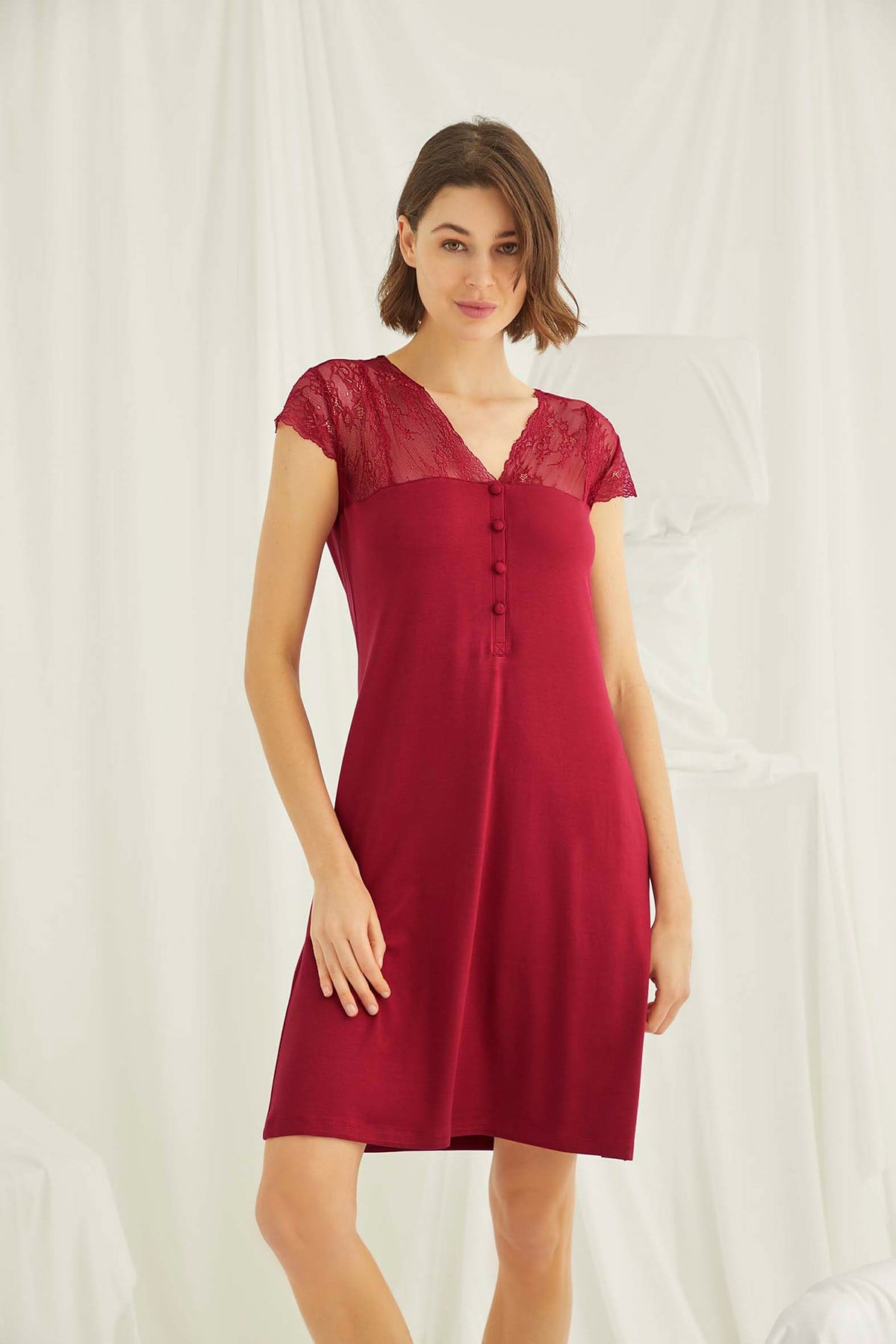 Monamise 18481 Omuzları Dantel Detaylı Lohusa Gecelik
