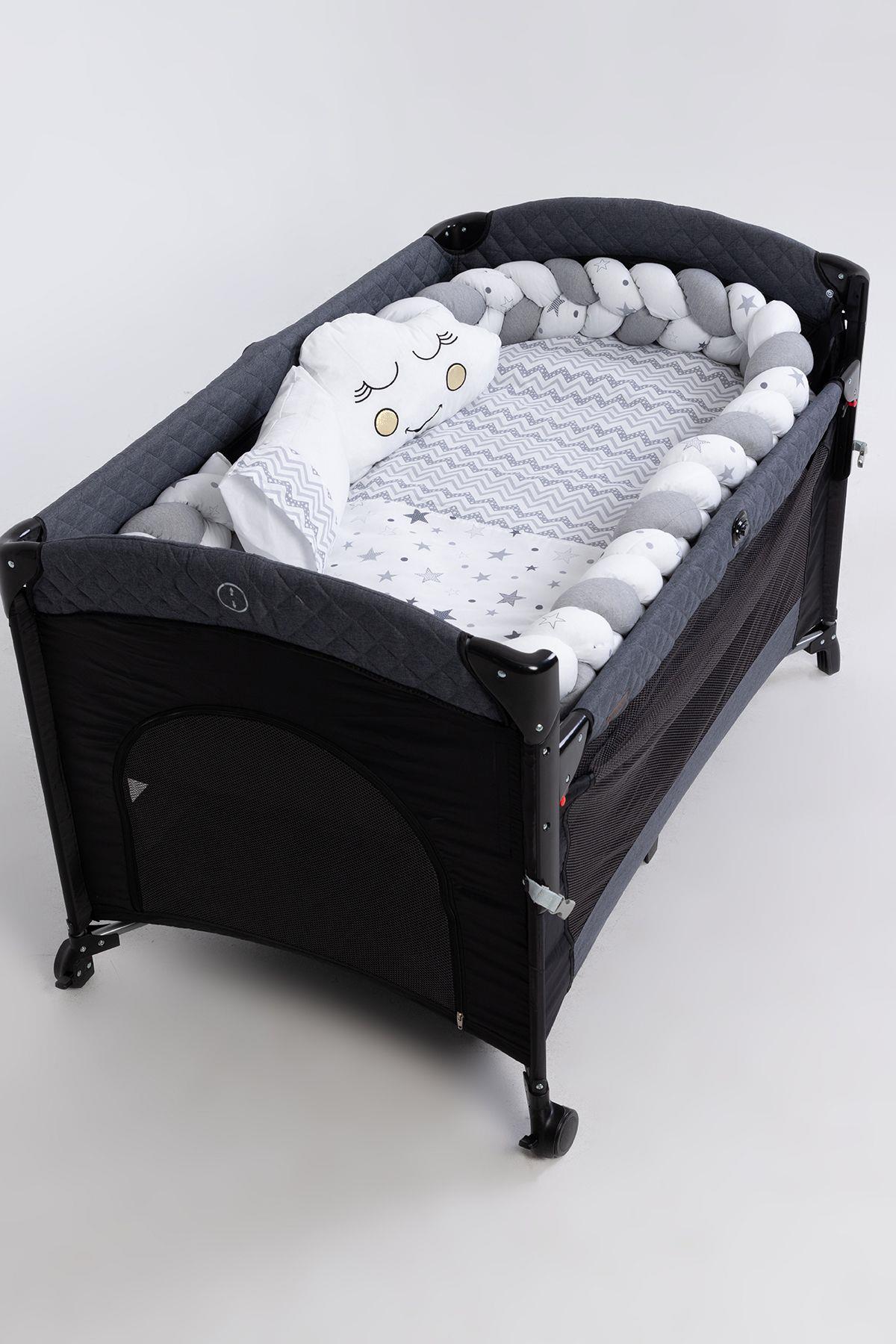 Park Beşik Gri yıldız Desenli 6lı Bebek Uyku Seti