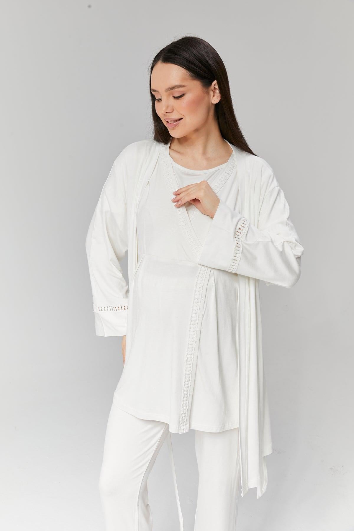 Rimel Life 519 Gizli Emzirme Özellikli Sabahlıklı Lohusa Pijama Takımı