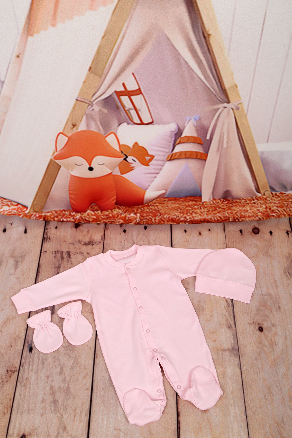 Yeni Doğan Patikli Pembe 3lü Bebek Tulum Seti