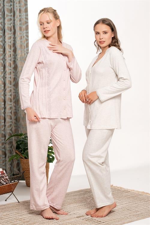 Bone 6132 Mix Melanj Önden Düğmeli Lohusa Pijama Takımı
