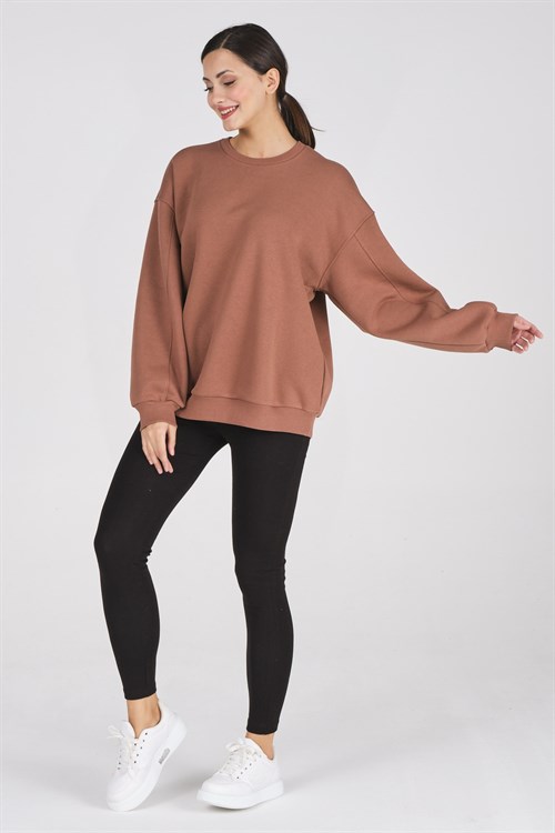 Busa Giyim Basic Oversize Termal Sweatshirt Kahverengi