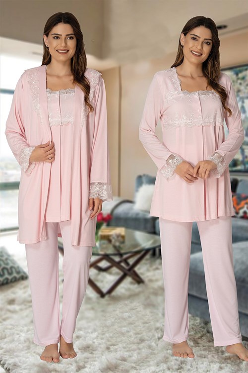 Effortt 2401 Pembe Sabahlıklı Lohusa Pijama Takımı - Lohusa Hamile