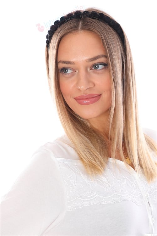 Velours Boncuklu Siyah Lohusa Tacı