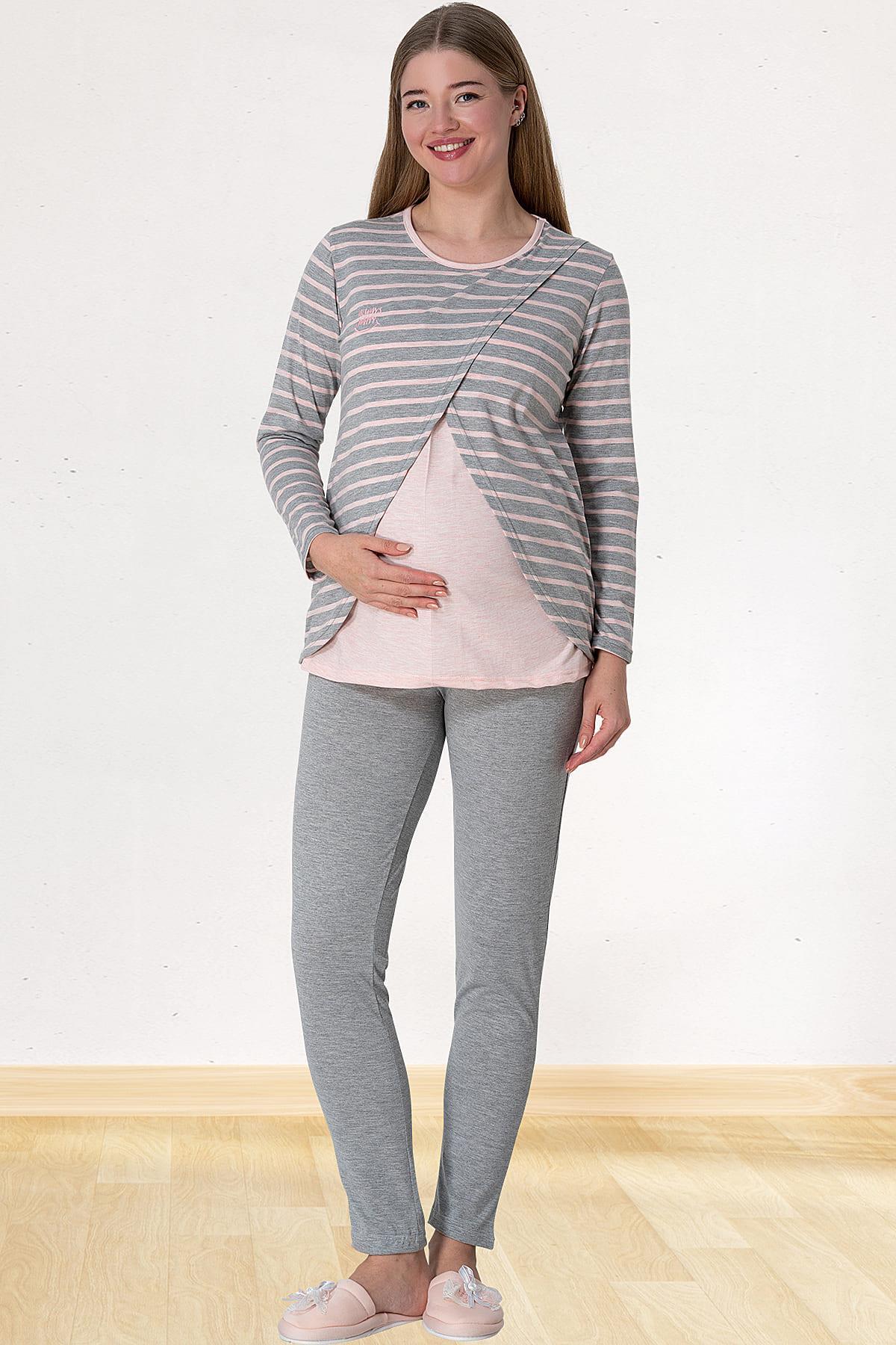  Mecit 5812 Pembe Çizgi Detaylı Hamile Lohusa Pijama Takımı