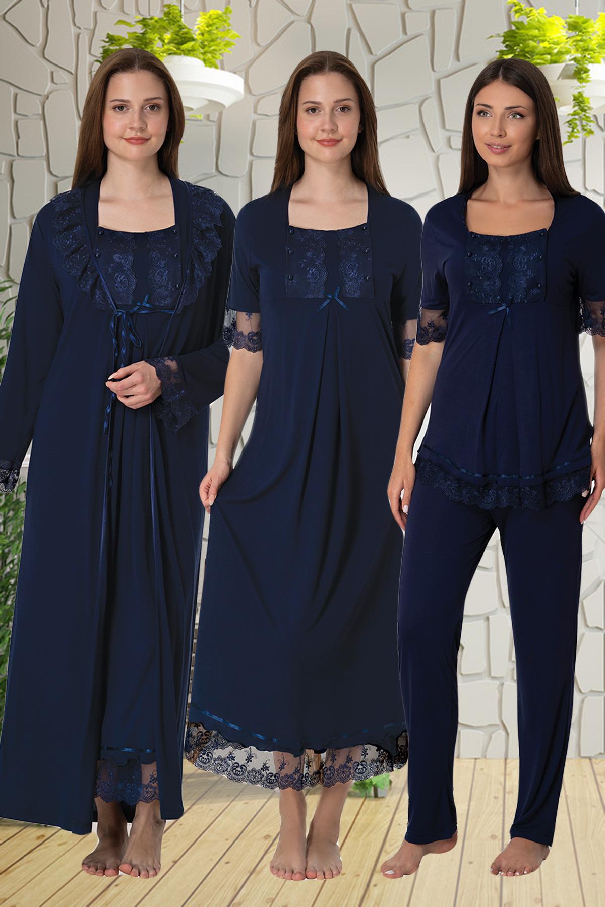 Effortt 6036 Lacivert Dantelli 4lü Lohusa Seti