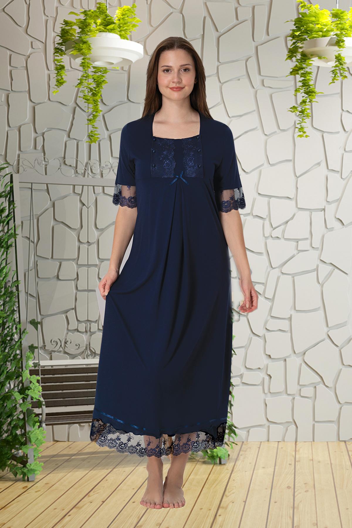 Effortt 6033 Lacivert Dantelli Lohusa Gecelik