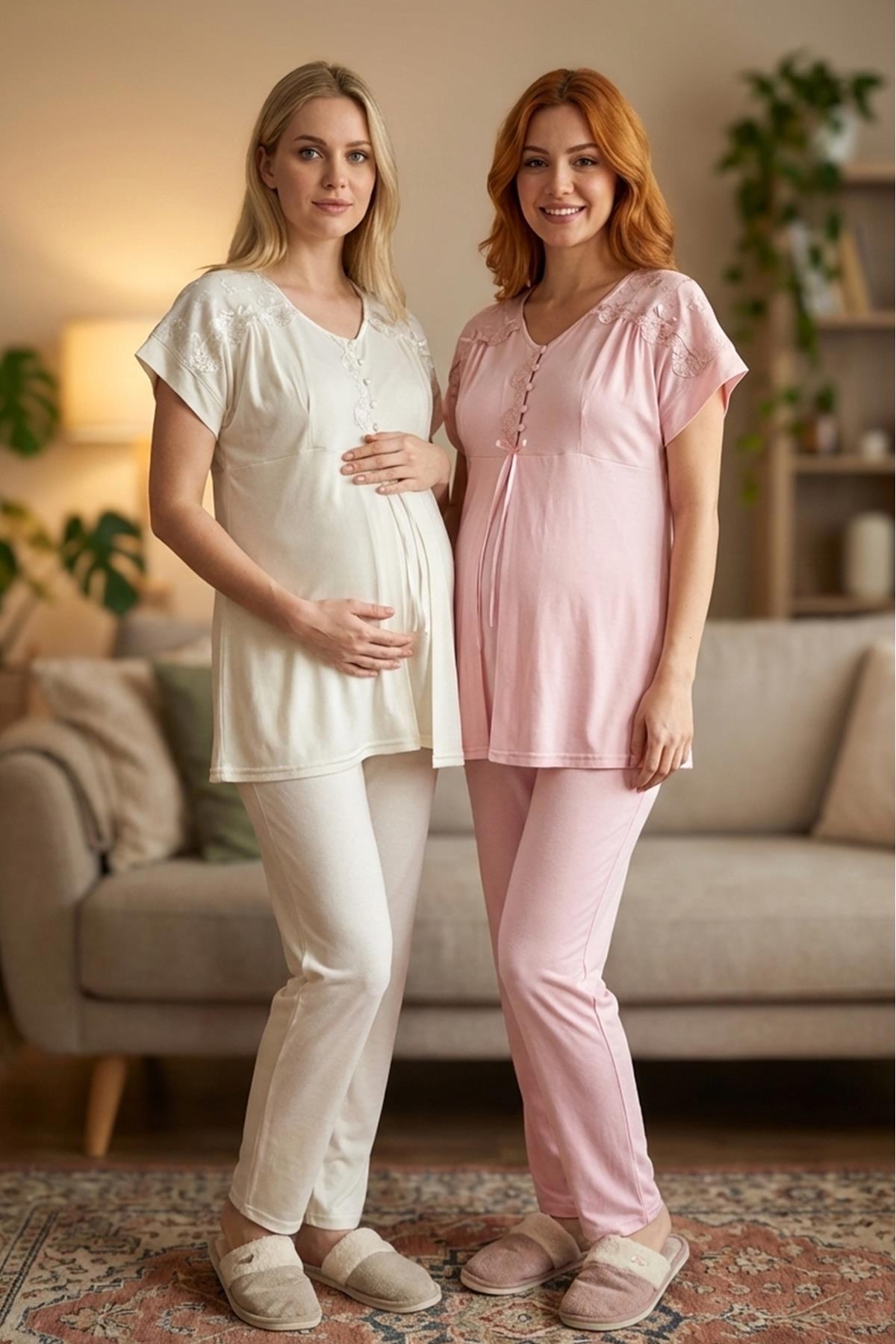 Bone 6222 Gizli Emzime Özellikli Reglan Kol Lohusa Pijama Takımı