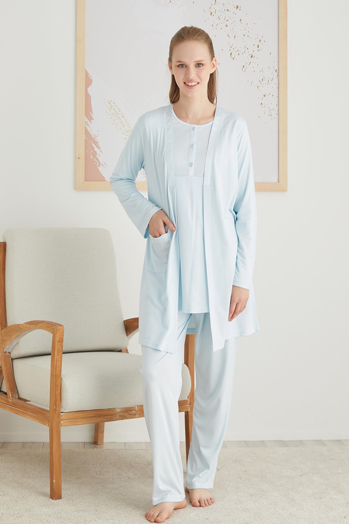 2827 Mint Dantel Sabahlıklı Lohusa Pijama Takımı