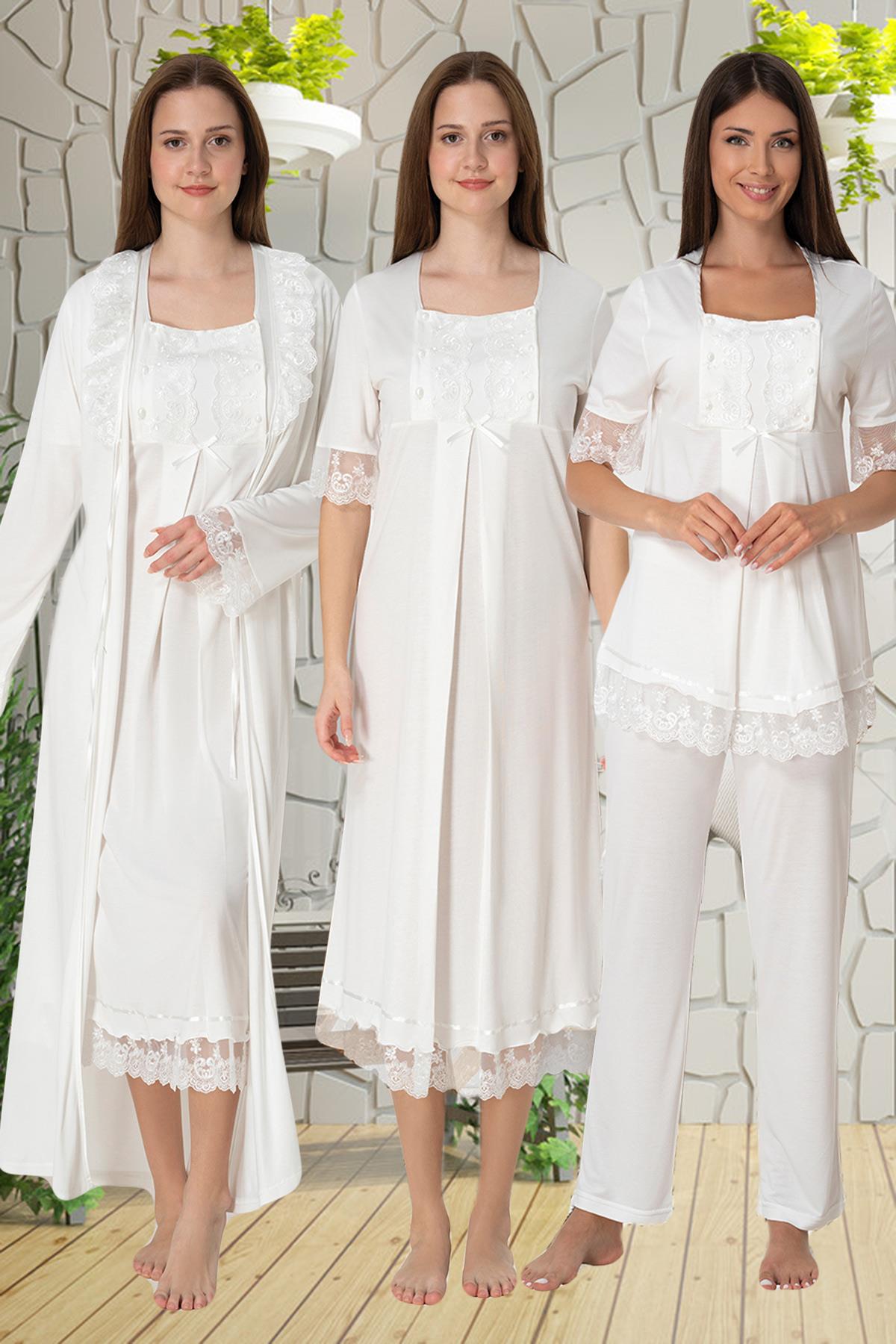 Effortt 6036 Ekru Dantelli 4lü Lohusa Seti