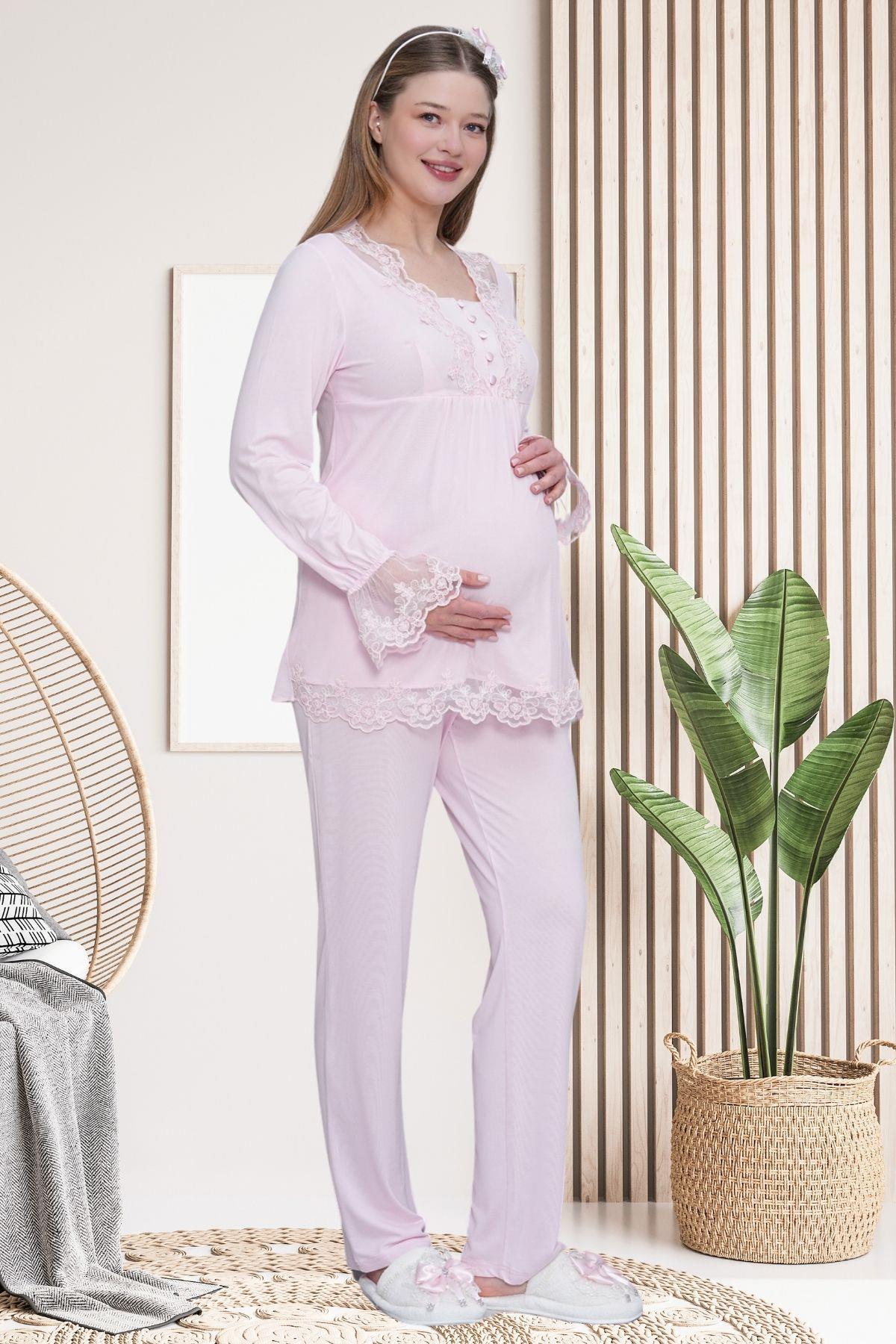 Mecit 6300 Pembe Dantelli Hamile Lohusa Pijama Takımı
